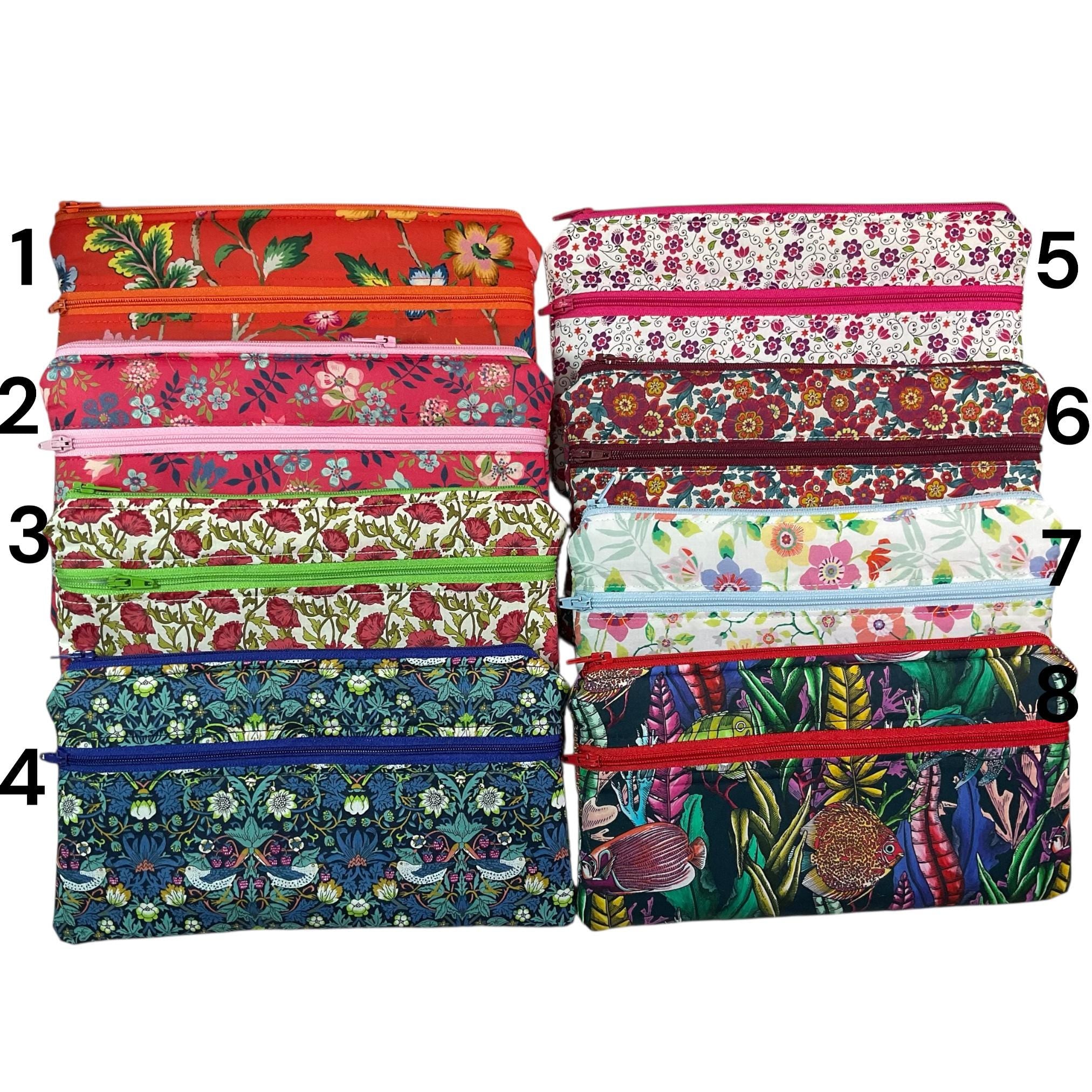Liberty fabric two pocket pouch, double pocket cosmetics case, 2 section pencil storage,  floral water resistant ladies gift, girls privacy