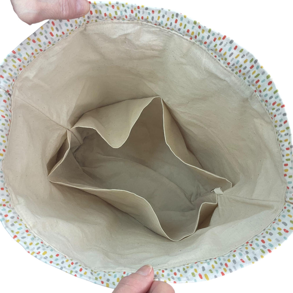 XXL  drawstring knitting bag with cat print, supersized multi pockets project bag with handles, cat lover gift