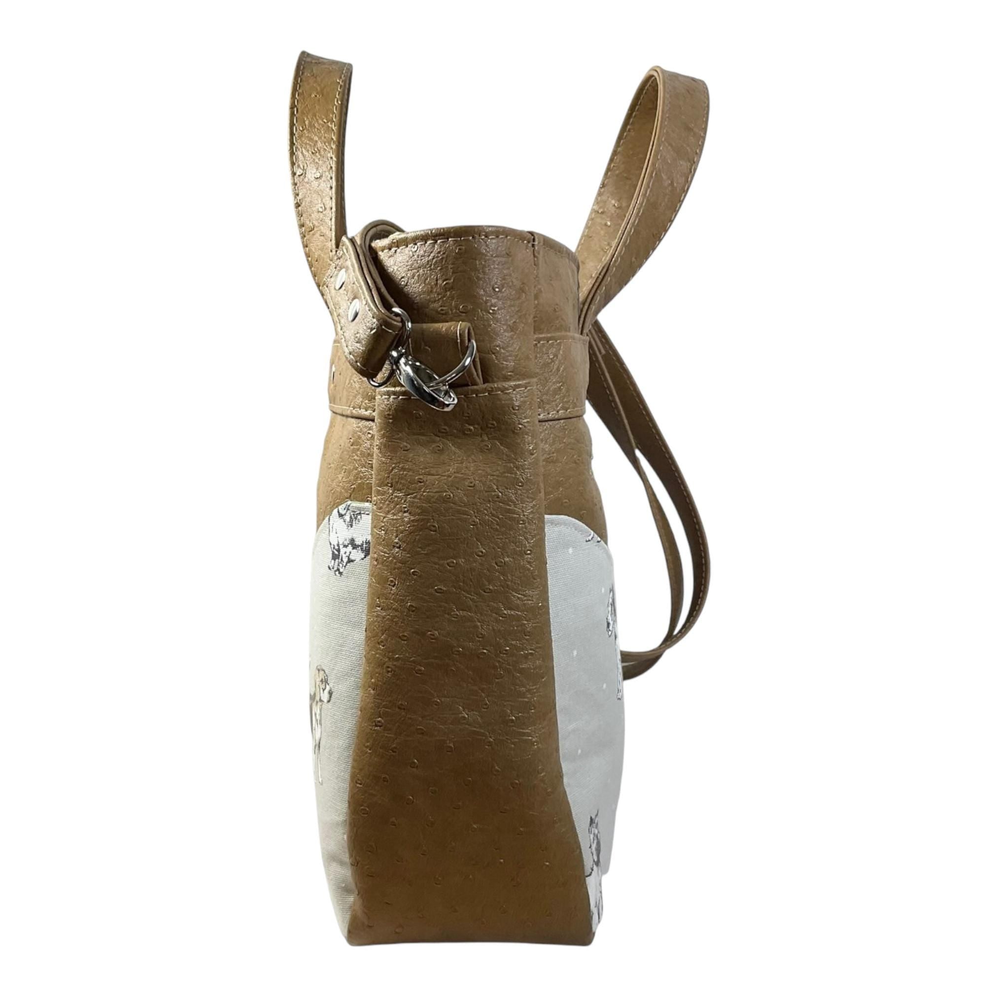 Handbag in faux leather and dog print, pet dog lover vegan ladies gift, handles and crossbody strap bag, shoulder zip pouch