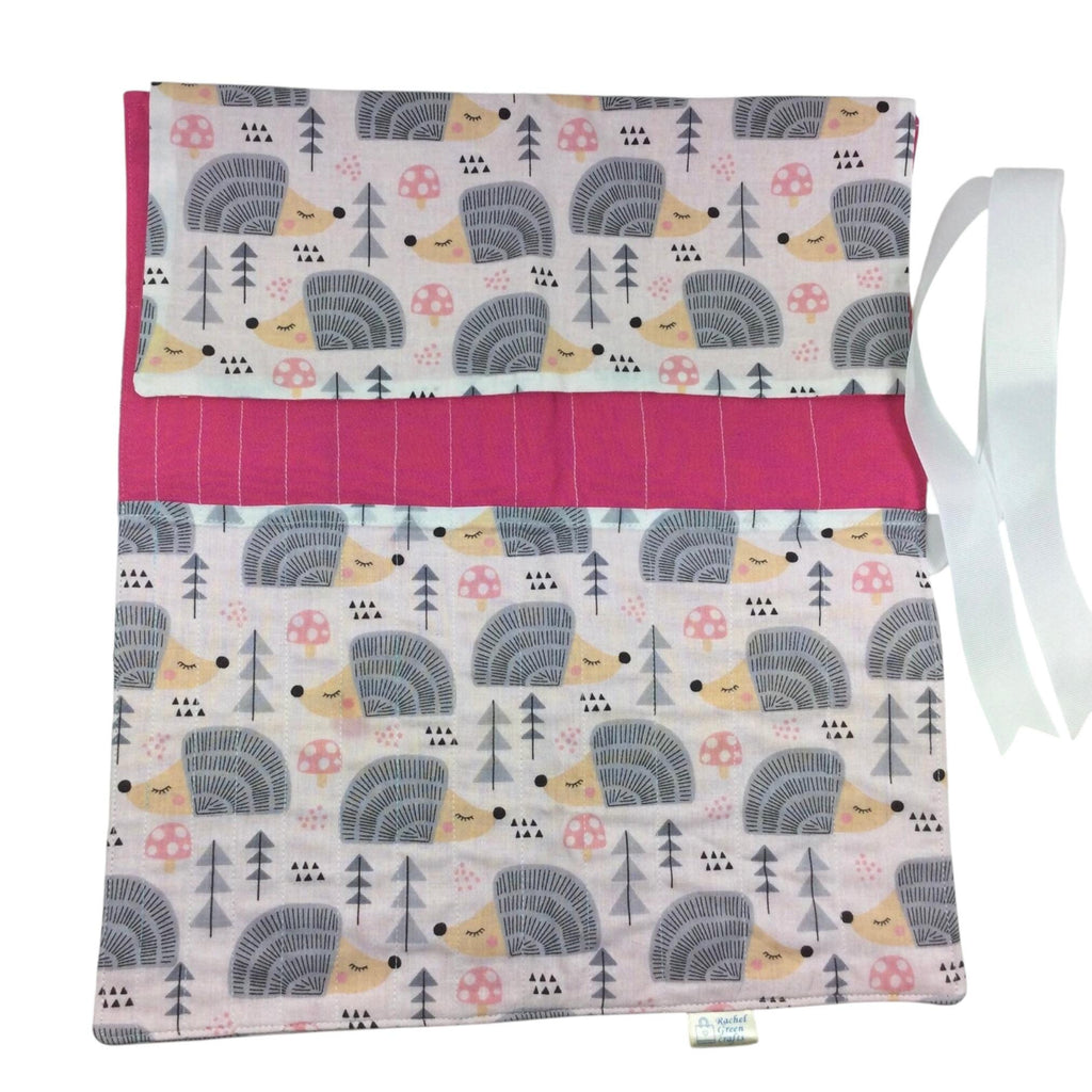 Straight knitting needle case with hedgehogs ,woodland animals needle roll,  knitting accessories , knitters gift, storage, organiser