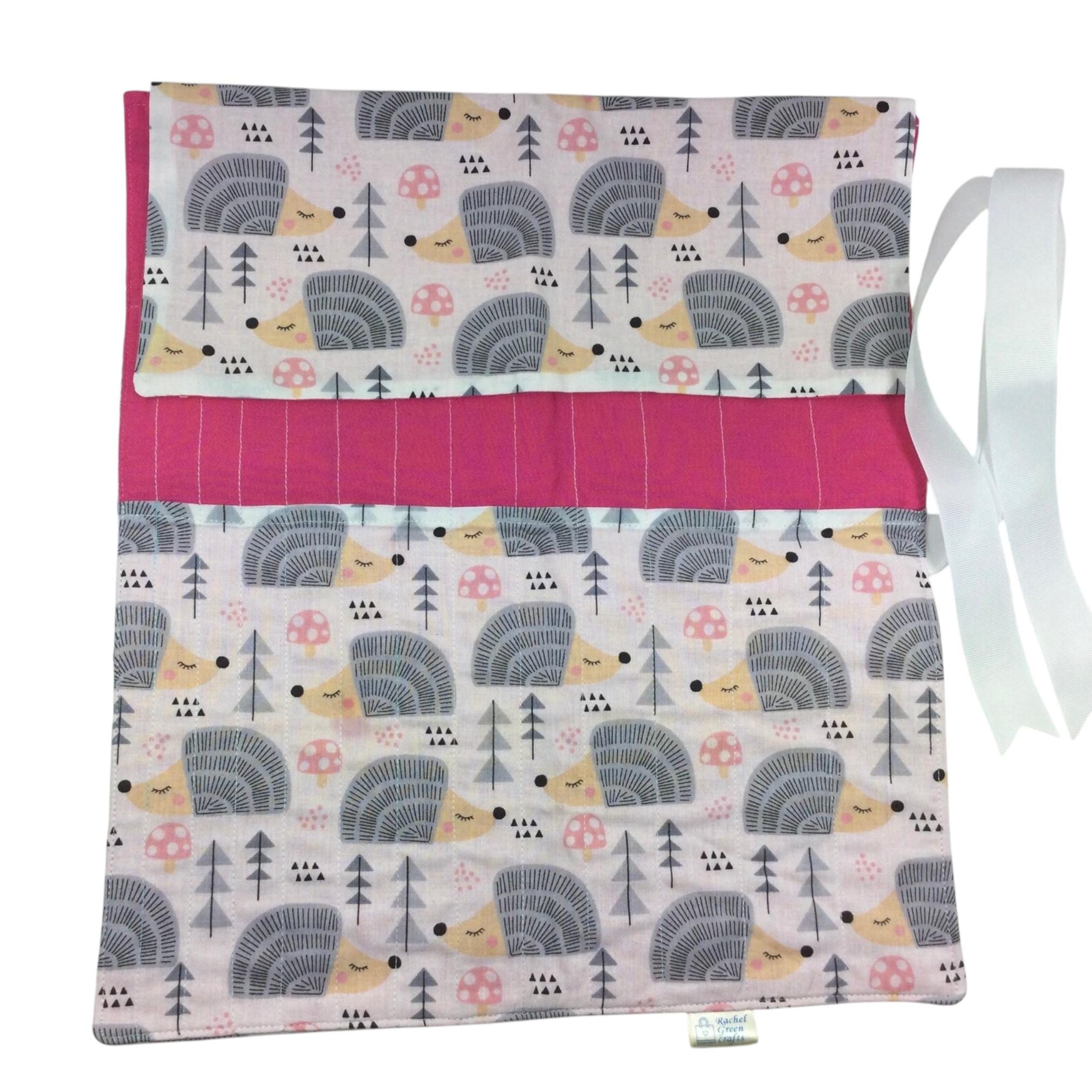 Straight knitting needle case with hedgehogs ,woodland animals needle roll,  knitting accessories , knitters gift, storage, organiser