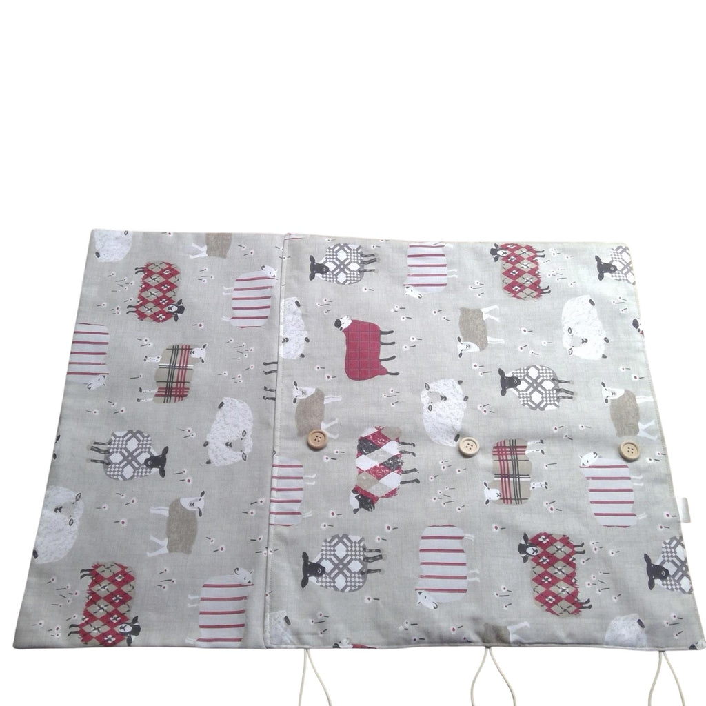 Straight and double pointed knitting needle case with red sheep, knitting needle pouch,  needle storage, long needles wallet, sock needle