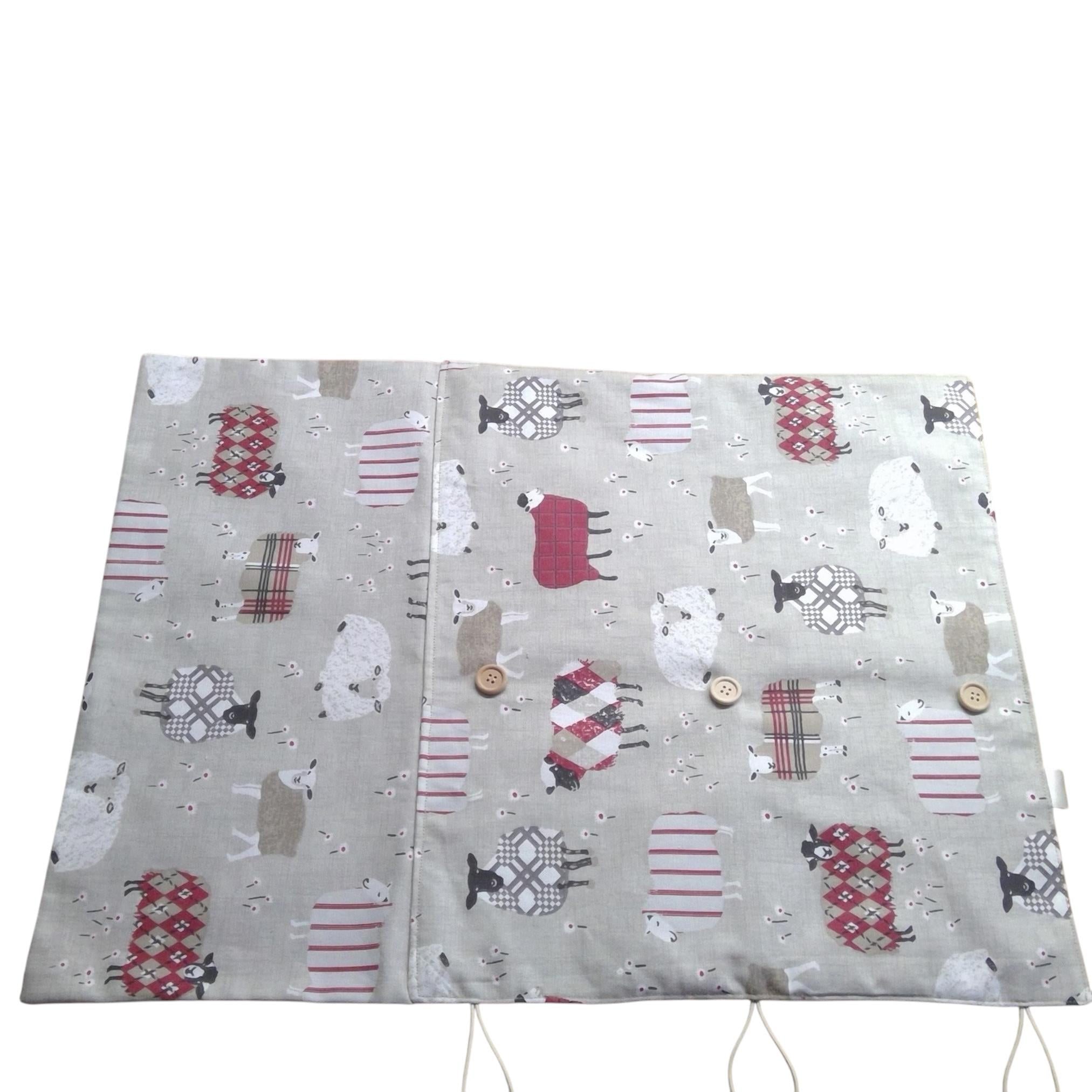 Straight and double pointed knitting needle case with red sheep, knitting needle pouch,  needle storage, long needles wallet, sock needle