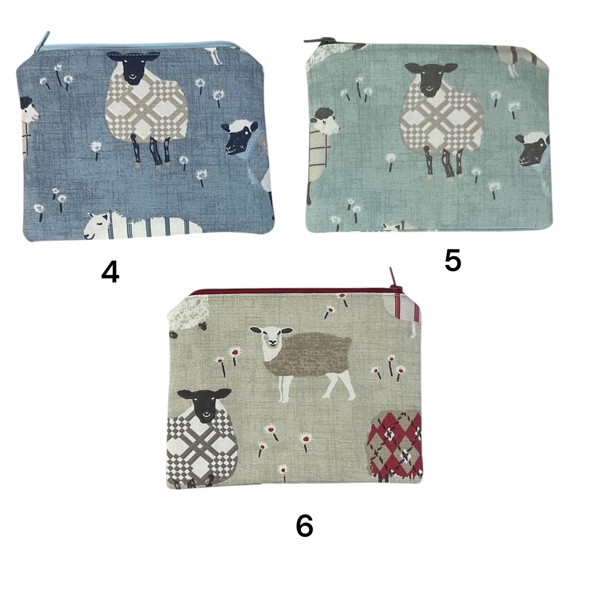 Fabric Zip Pouch: Sheep, Cat, Dog Print - Crafting Notions Case