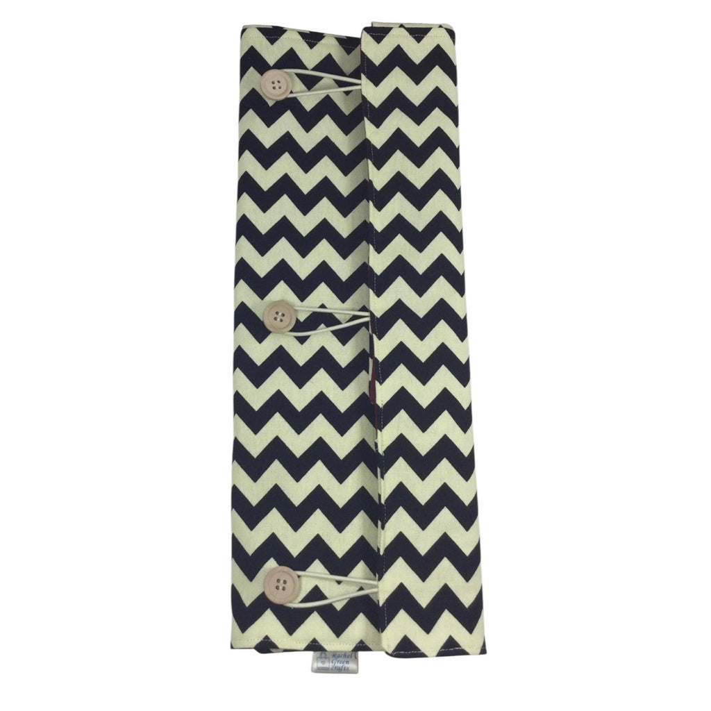 Straight and circular knitting needle case with black chevron print, heavy weight storage pouch, long needles wallet, fixed sock needle