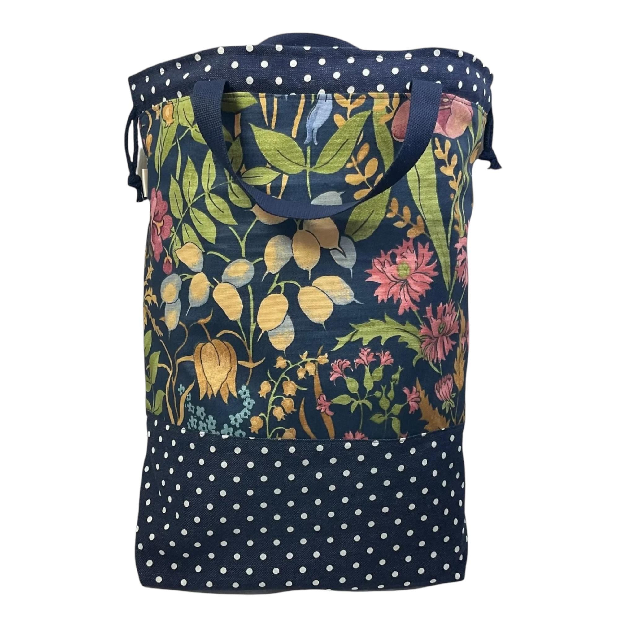XXL  drawstring knitting bag with floral print, supersized multi pockets project bag with handles, ladies  gift