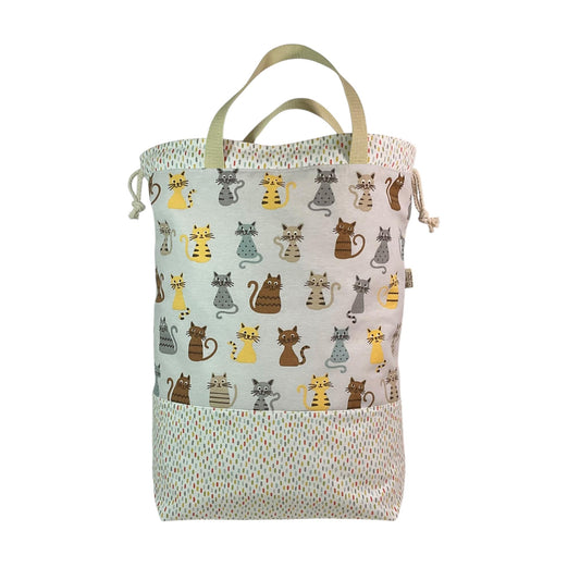XXL  drawstring knitting bag with cat print