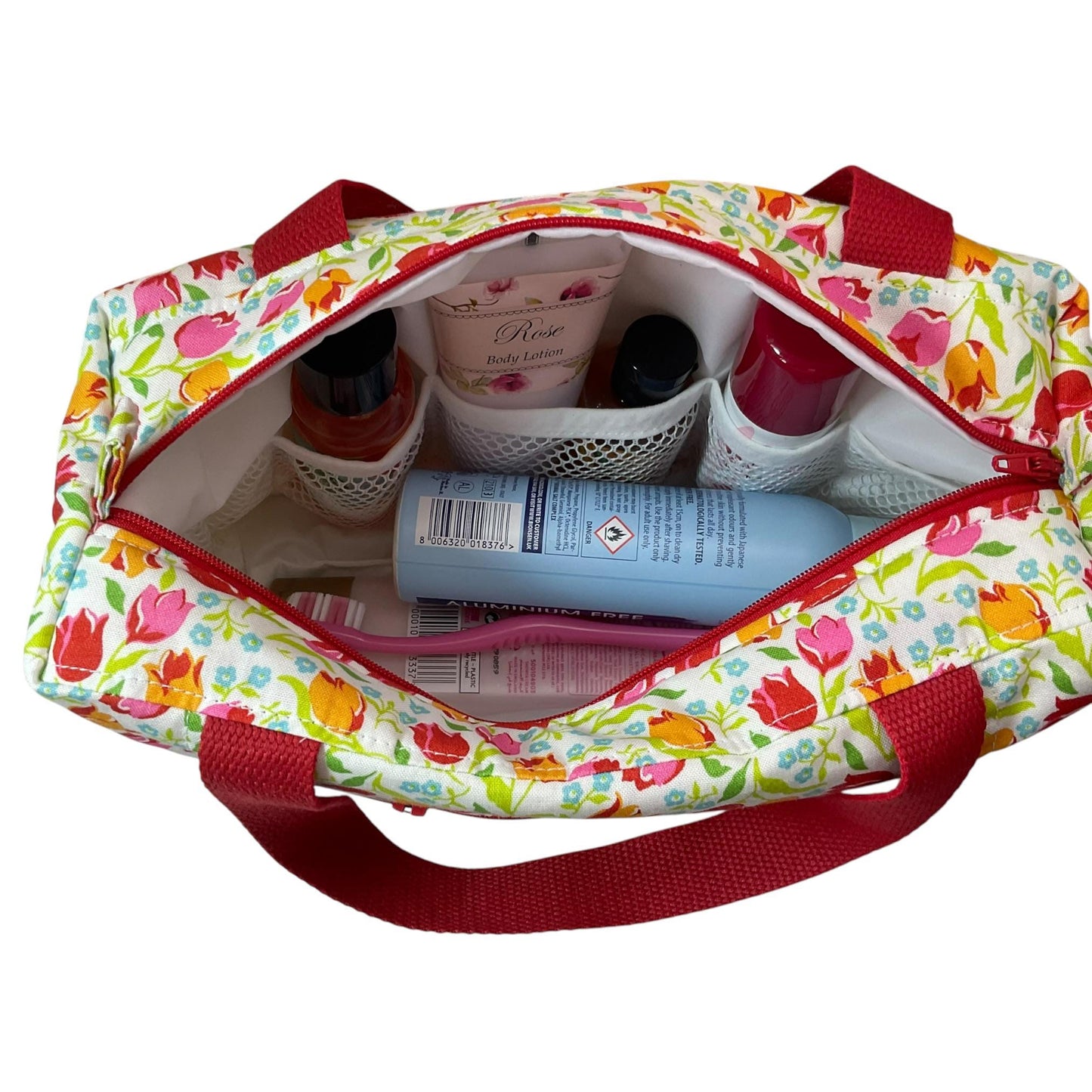 Liberty fabric large toiletries bag with handles and zip pocket