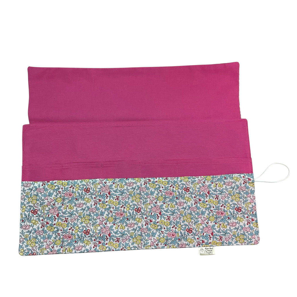 Circular needle case made from Liberty floral fabric, fixed circular sock needle pouch, knitting needle roll, knitters gift, needle holder,