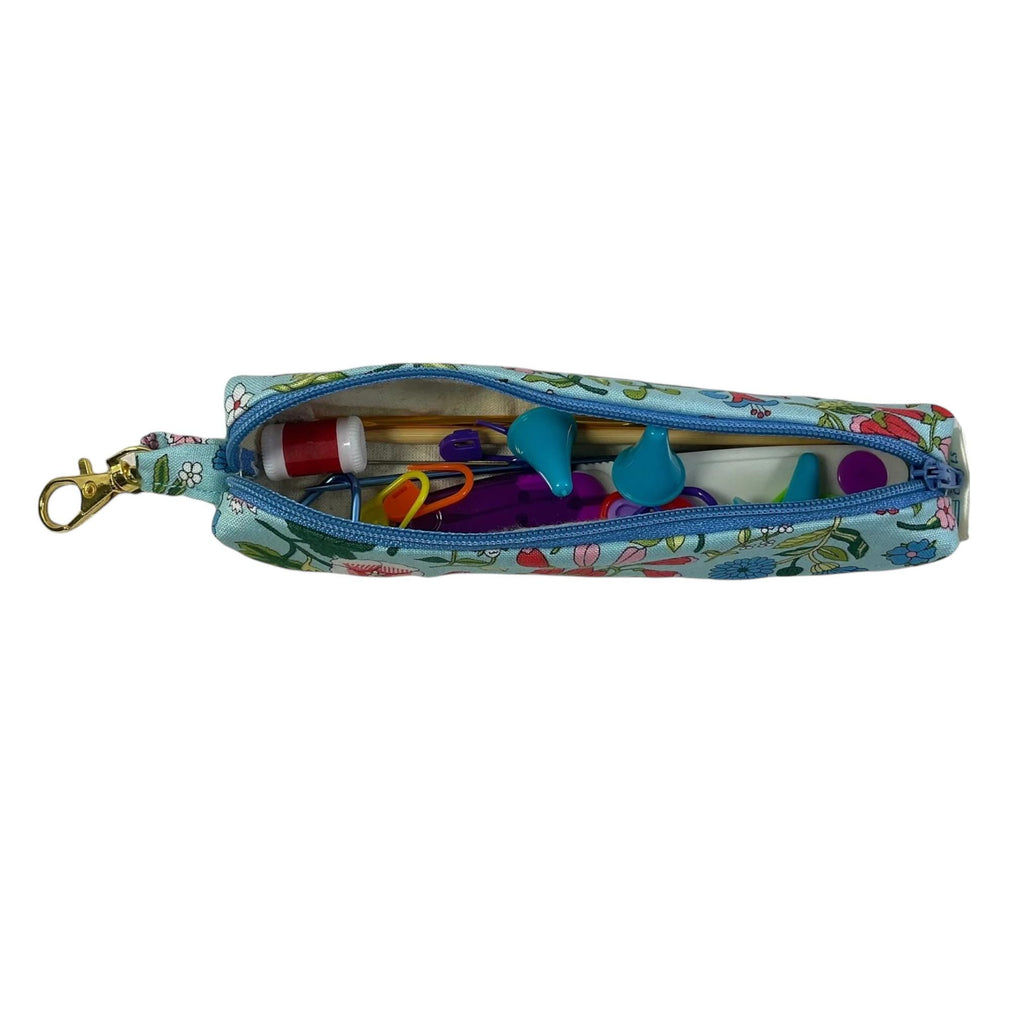 Knitting kit and crochet travel set in Liberty fabric, clip on bag travel kit, floral accessories pouch, travel scissors, crafting kit