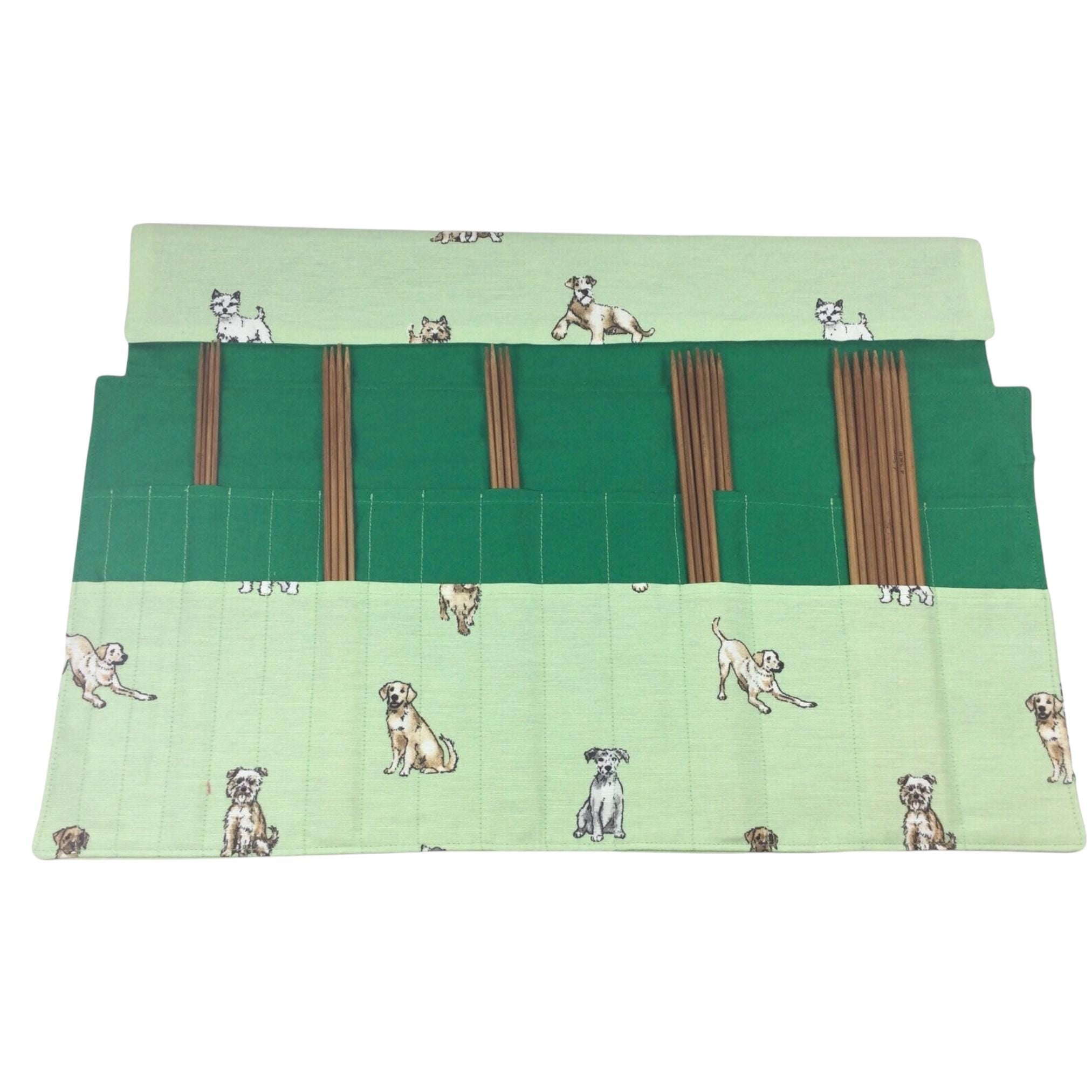 Double pointed knitting needle case with dogs, retriever and spaniel DPN or crochet hook case, sock knitters gift,