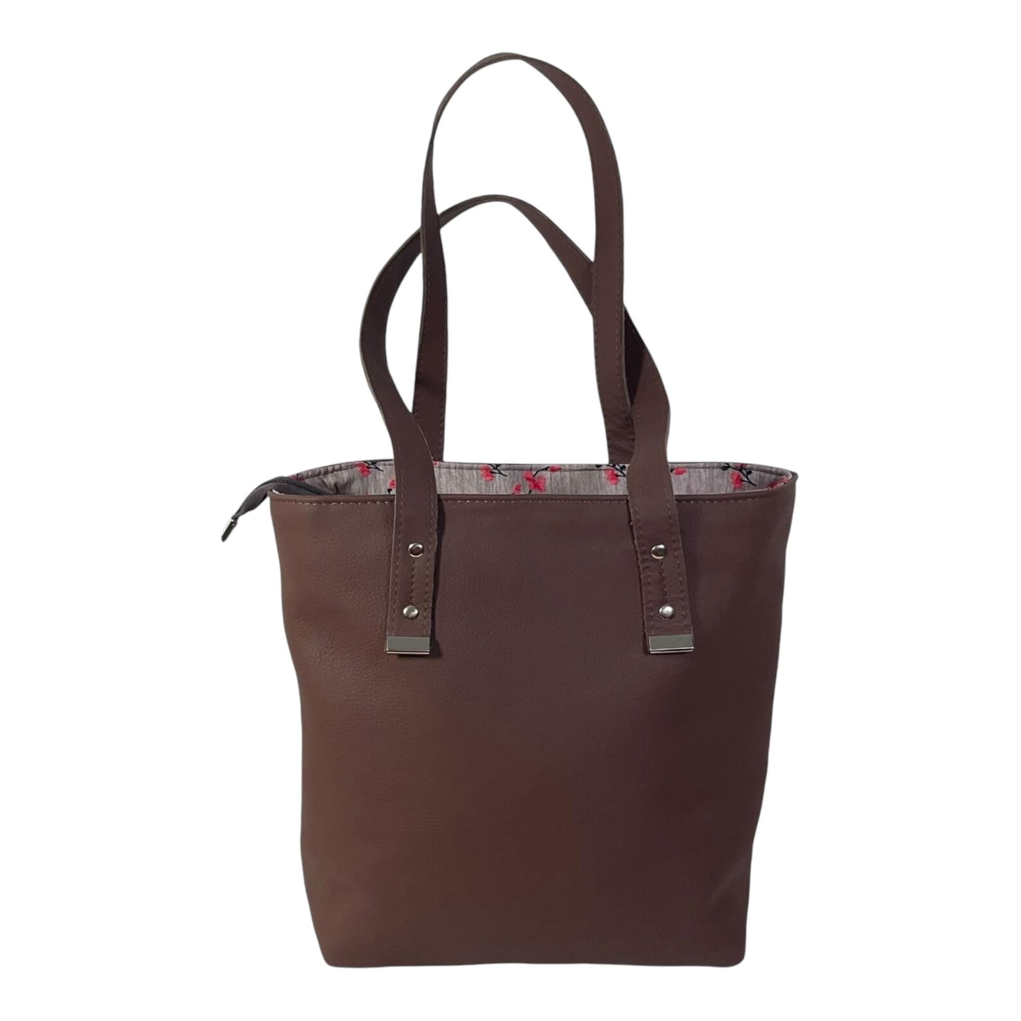 Tote bag made of genuine leather, medium sized brown shoulder bag