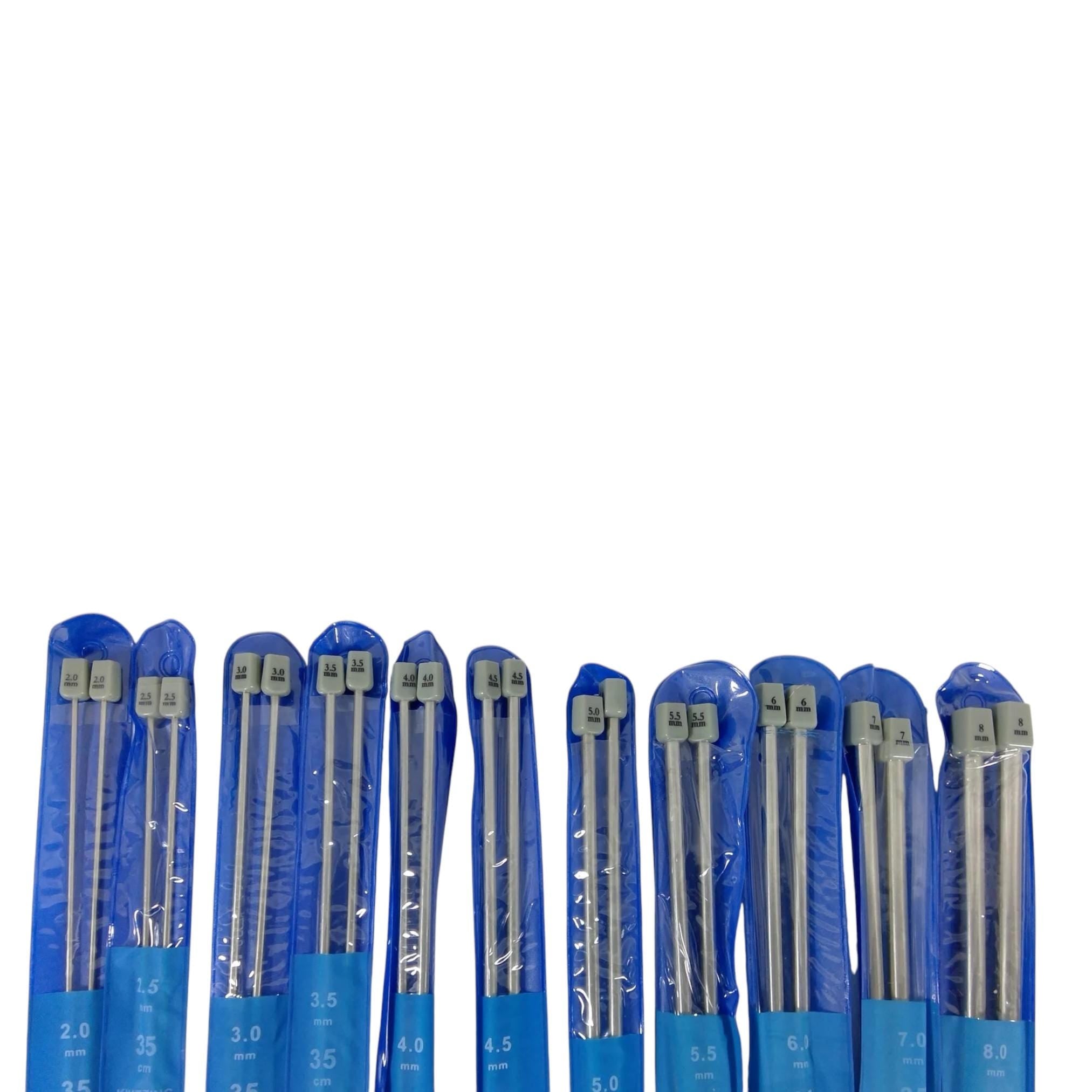 Full set of 11 pairs of stainless steel knitting needles, 35cm 14 inch straight metal,knitters gift