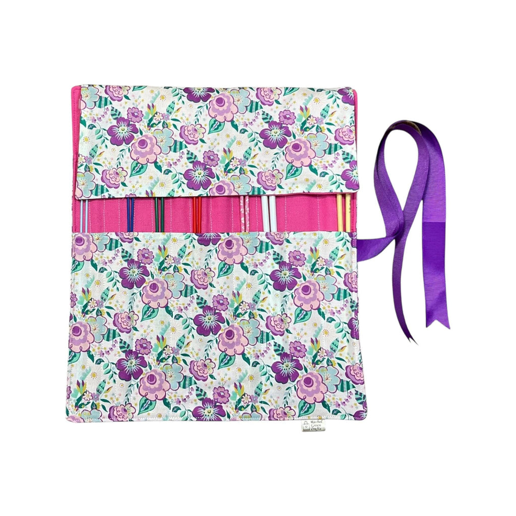 Liberty floral print Straight knitting needle case, needle roll, ribbon tie storage, knitting accessories, knitters gift,needle organiser