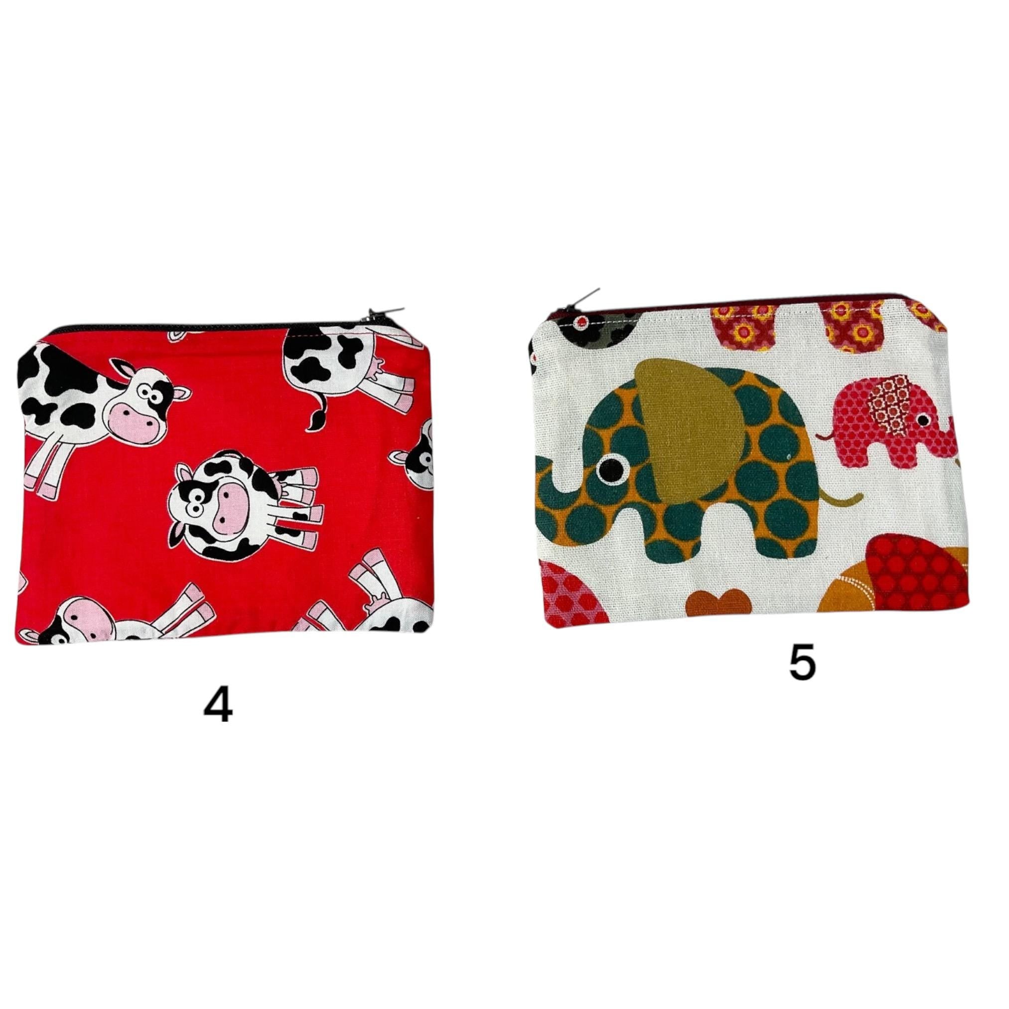 Small zip pouch for storing crafting notions and knitting notions case, Owl coin pouch, cow handbag organiser, small makeup bag, sewing gift