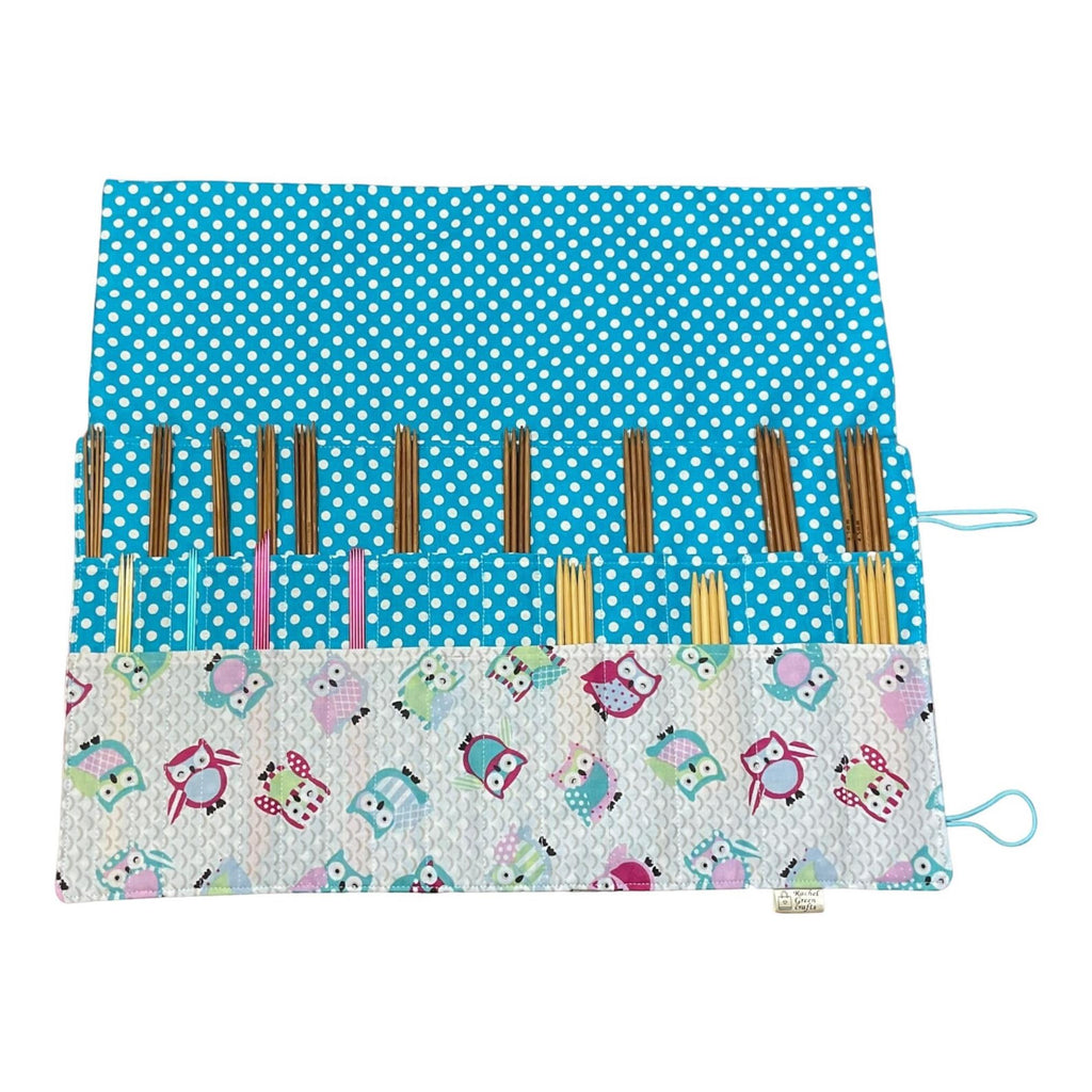 Double pointed knitting needle case with owls,  DPN or crochet hook case, sock knitters gift,