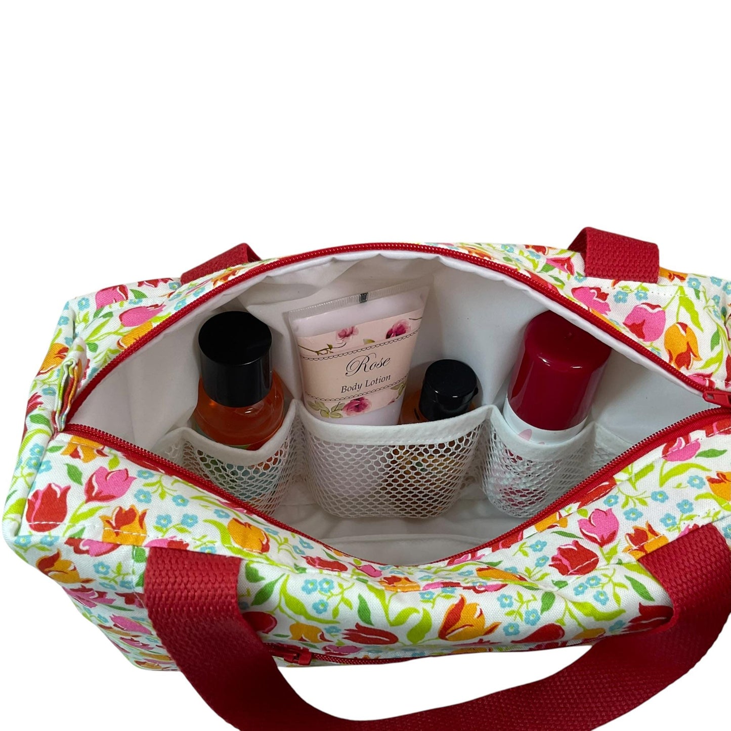 Liberty fabric large toiletries bag with handles and zip pocket