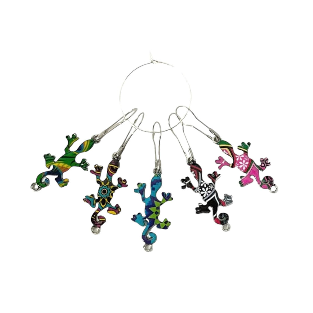 Lizard Stitch markers for knitting and crochet, enamelled colourful progress charms, lace markers, reptile lover knitters gift, place keeper