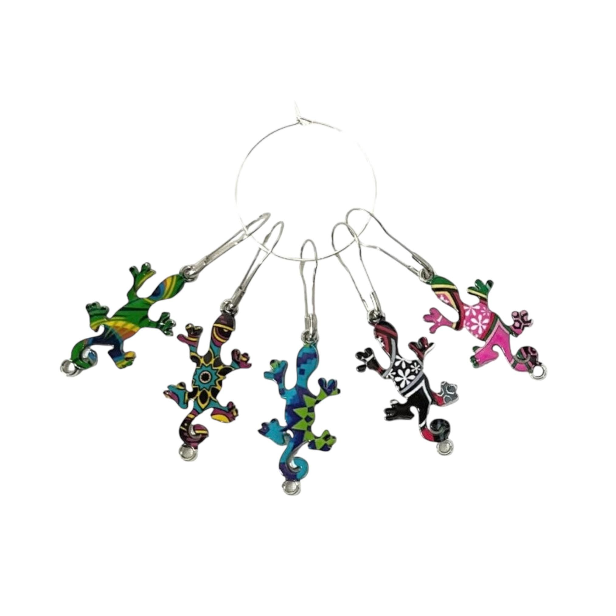 Lizard Stitch markers for knitting and crochet, enamelled colourful progress charms, lace markers, reptile lover knitters gift, place keeper
