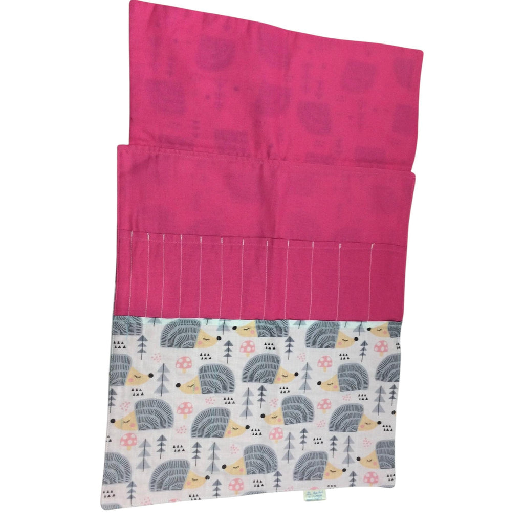 Straight knitting needle case with hedgehogs ,woodland animals needle roll,  knitting accessories , knitters gift, storage, organiser