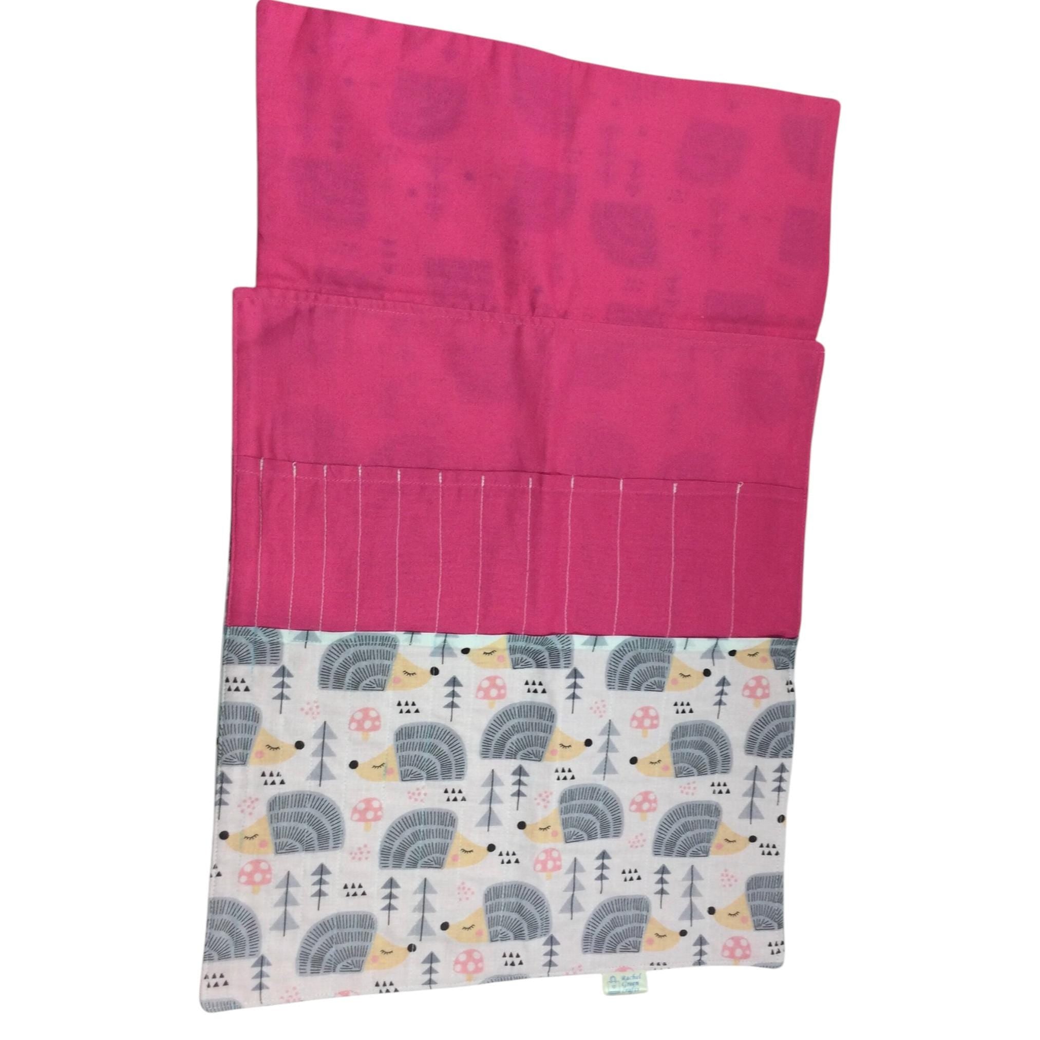 Straight knitting needle case with hedgehogs ,woodland animals needle roll,  knitting accessories , knitters gift, storage, organiser