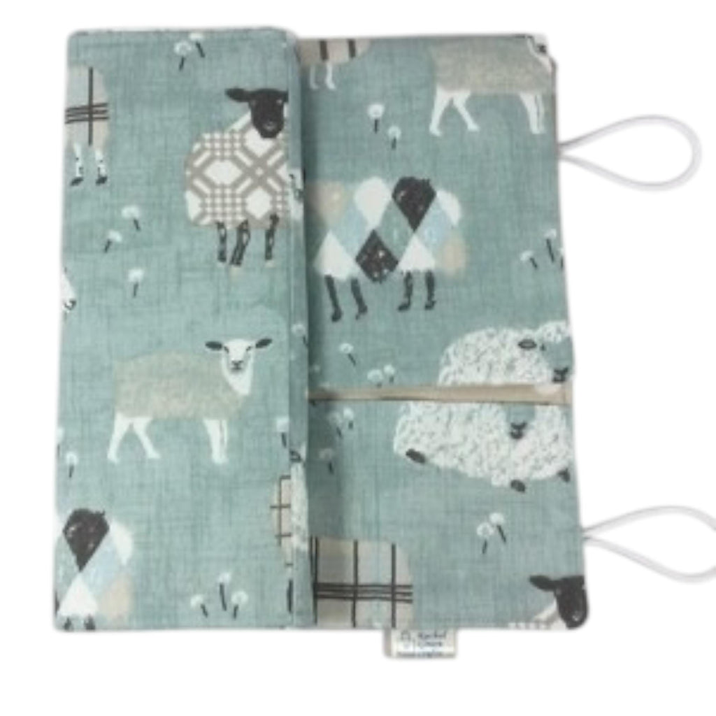 interchangeable and double pointed needle case with turquoise sheep, knitting needle pouch, hiya hiya case, knit pro wallet