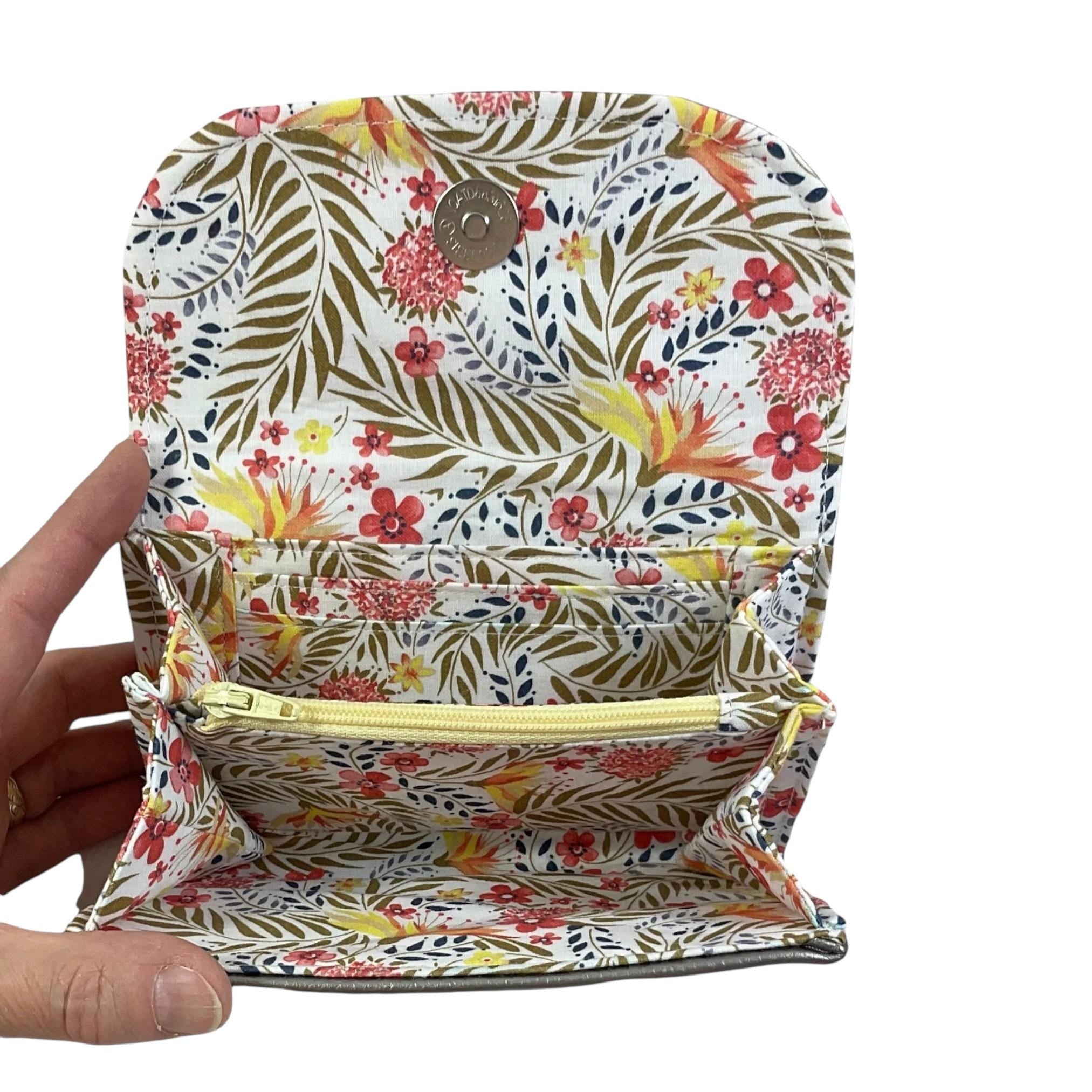 Concertina purse in faux leather and lined with liberty floral cotton fabric, coin and card wallet,  floral  ladies gift