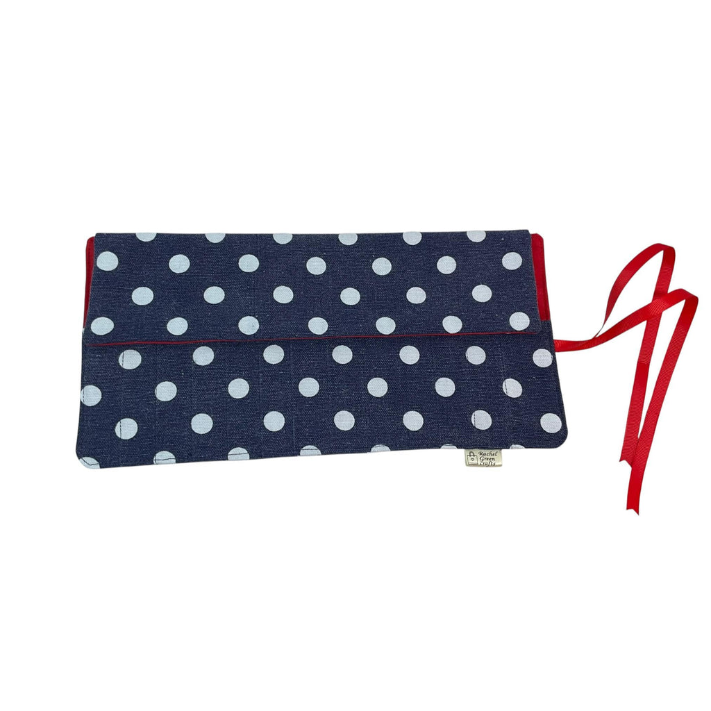 Crochet hook case with denim spot, Ergonomic organiser, roll up case, knitters gift, Crochet gift, crochet storage