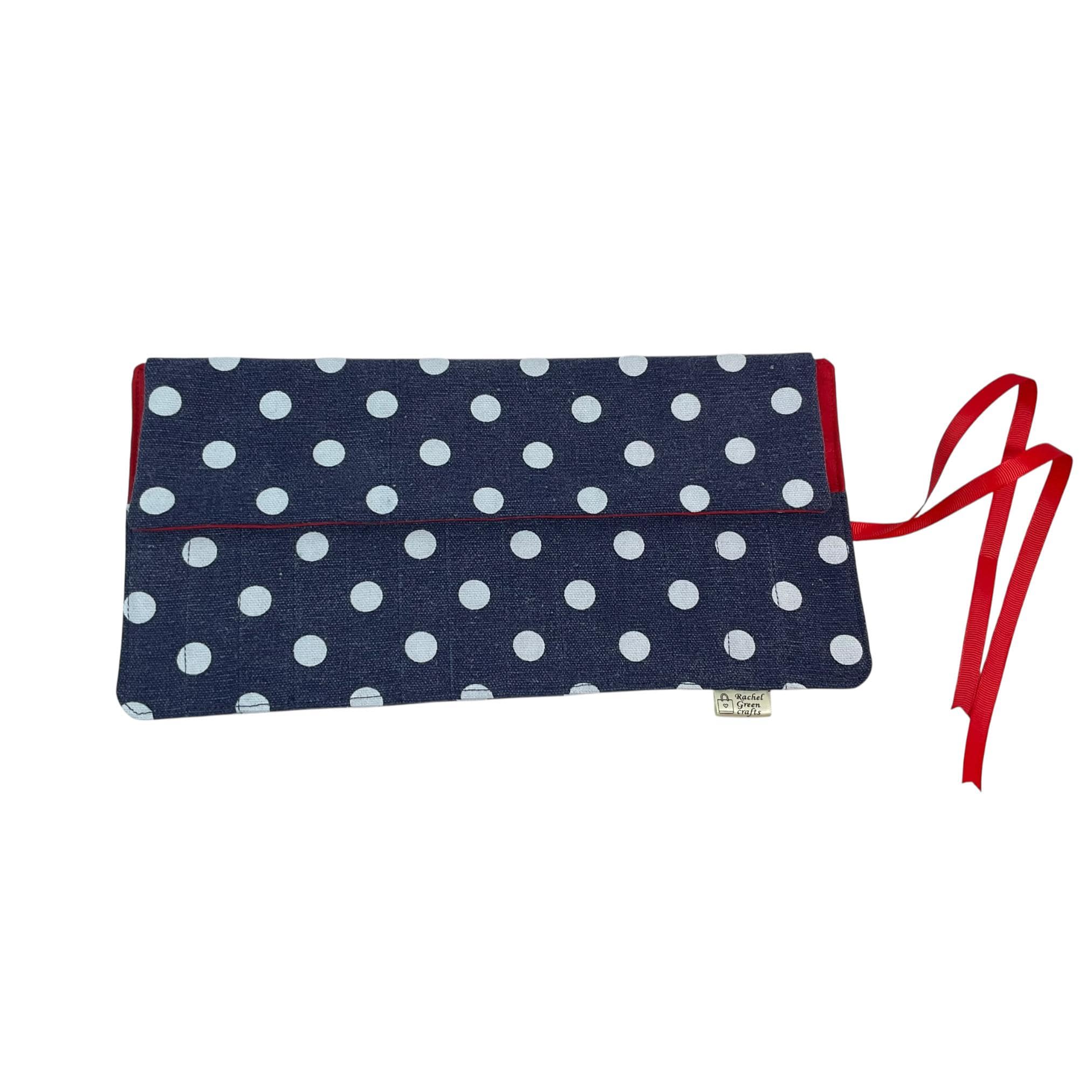 Crochet hook case with denim spot, Ergonomic organiser, roll up case, knitters gift, Crochet gift, crochet storage
