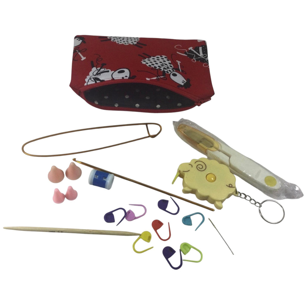 Sheep Fabric Notions Kit: Knitting Crochet Travel Case