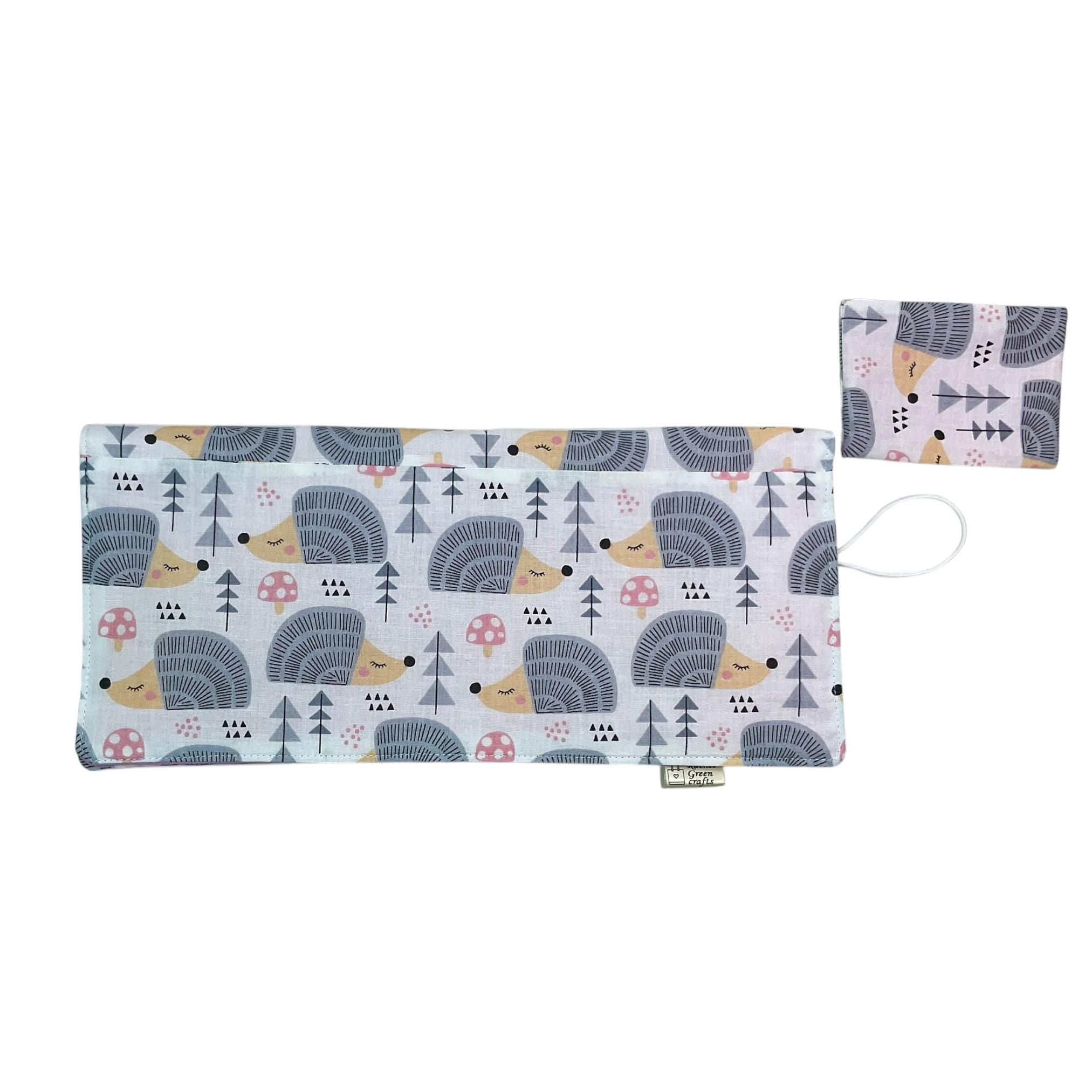 Interchangeable knitting needle case with hedgehogs, holds 2 sets, addi case, chiagoo wallet, woodland  knit pro organiser, hiya hiya pouch