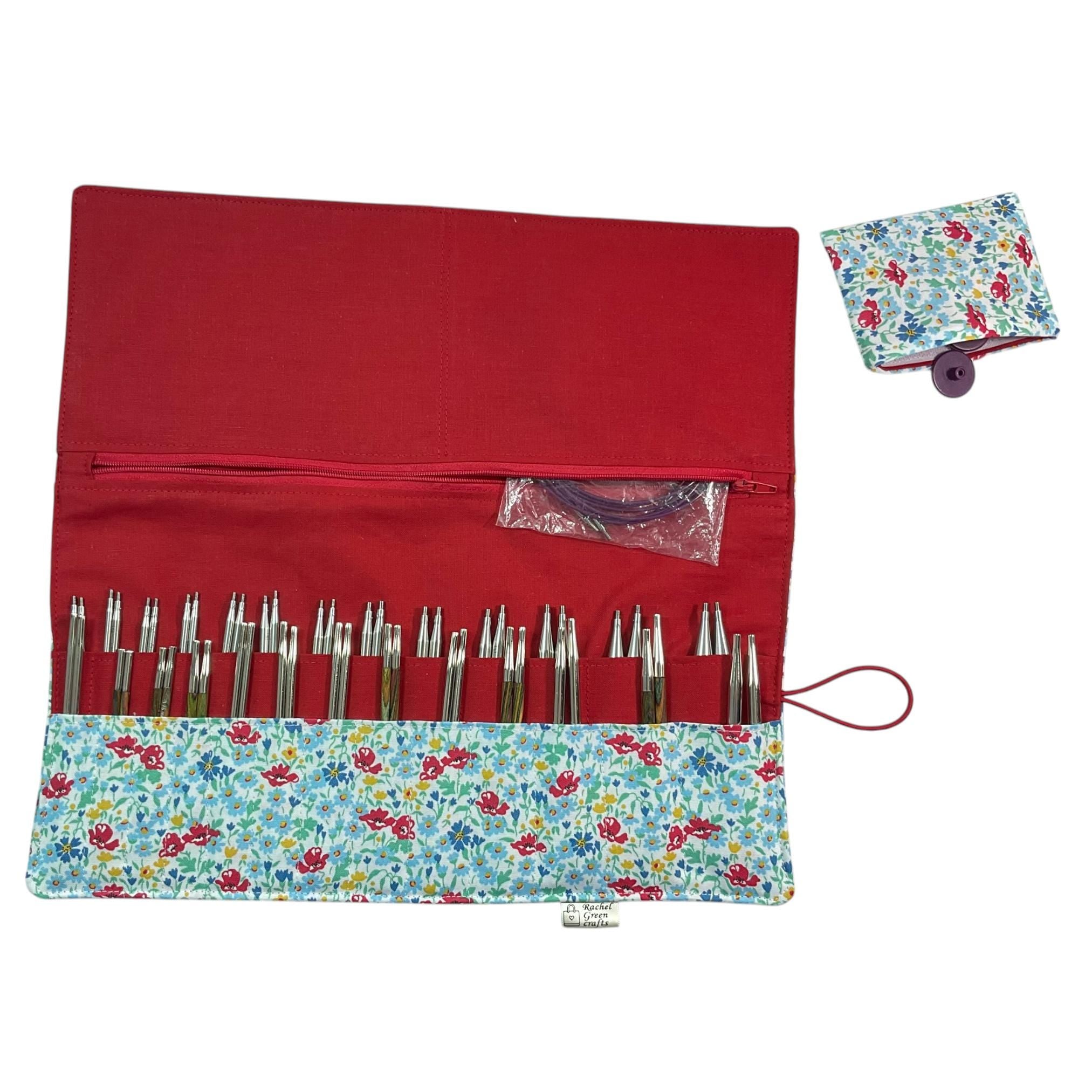 Interchangeable knitting needle case with Liberty fabric , floral addi case, chiagoo wallet, knit pro organiser pouch, hiya hiya case,