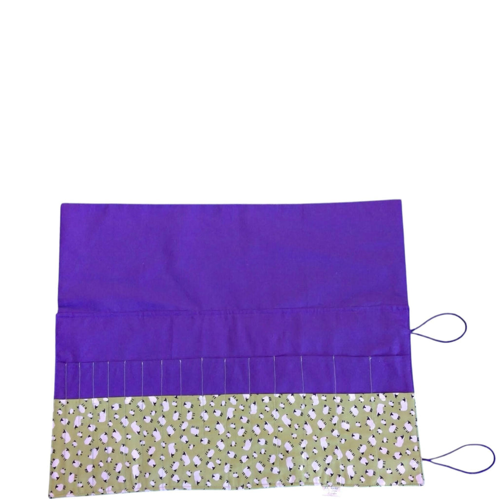 Double pointed knitting needle case with green sheep, DPN or crochet hook case, sock knitters gift,