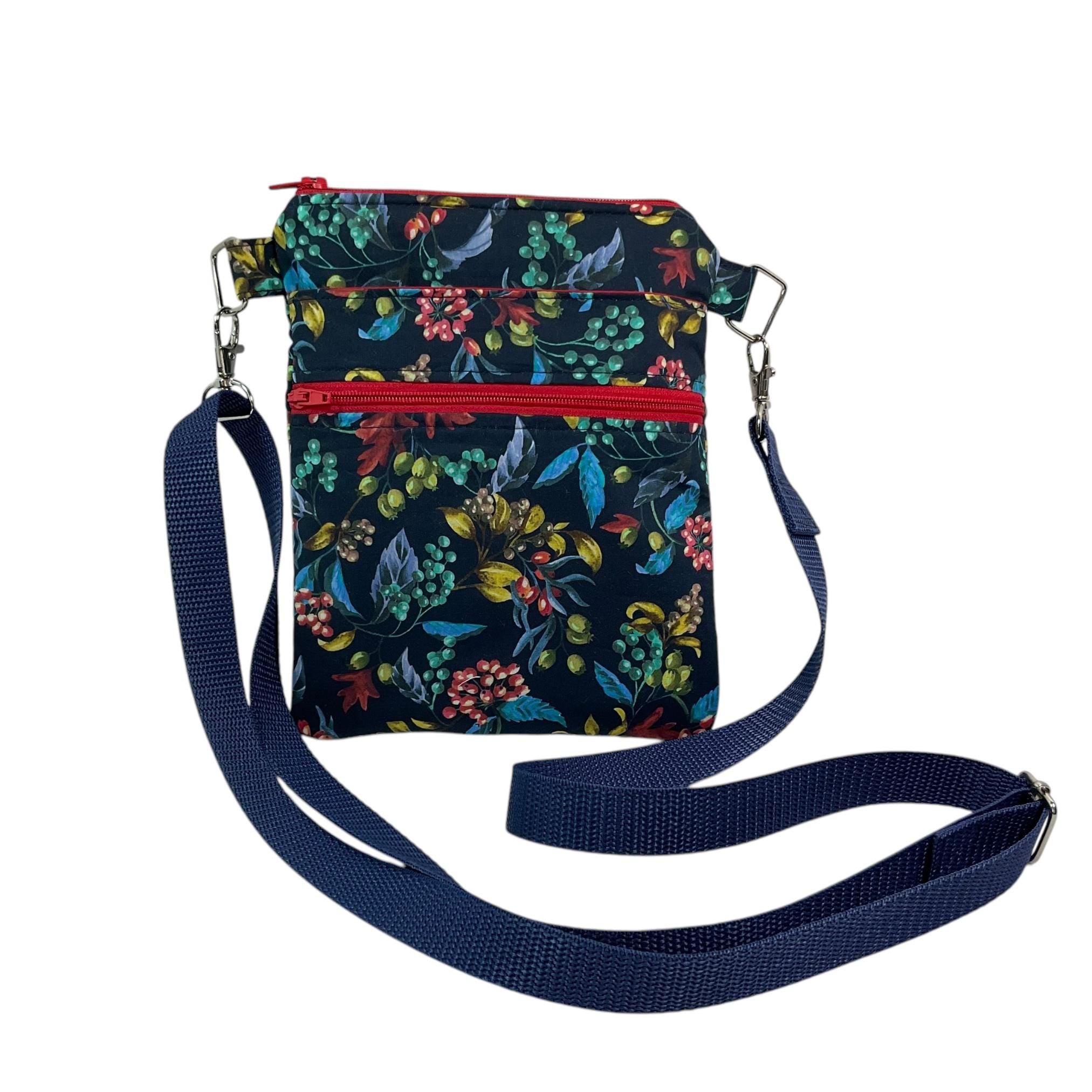 Liberty fabric slim phone shoulder bag with multi pockets, teen messenger style floral phone pouch, mini clutch bag, clubbing festival bag,
