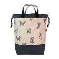 Extra Large drawstring knitting bag with cat print, multi pockets project bag with handles
