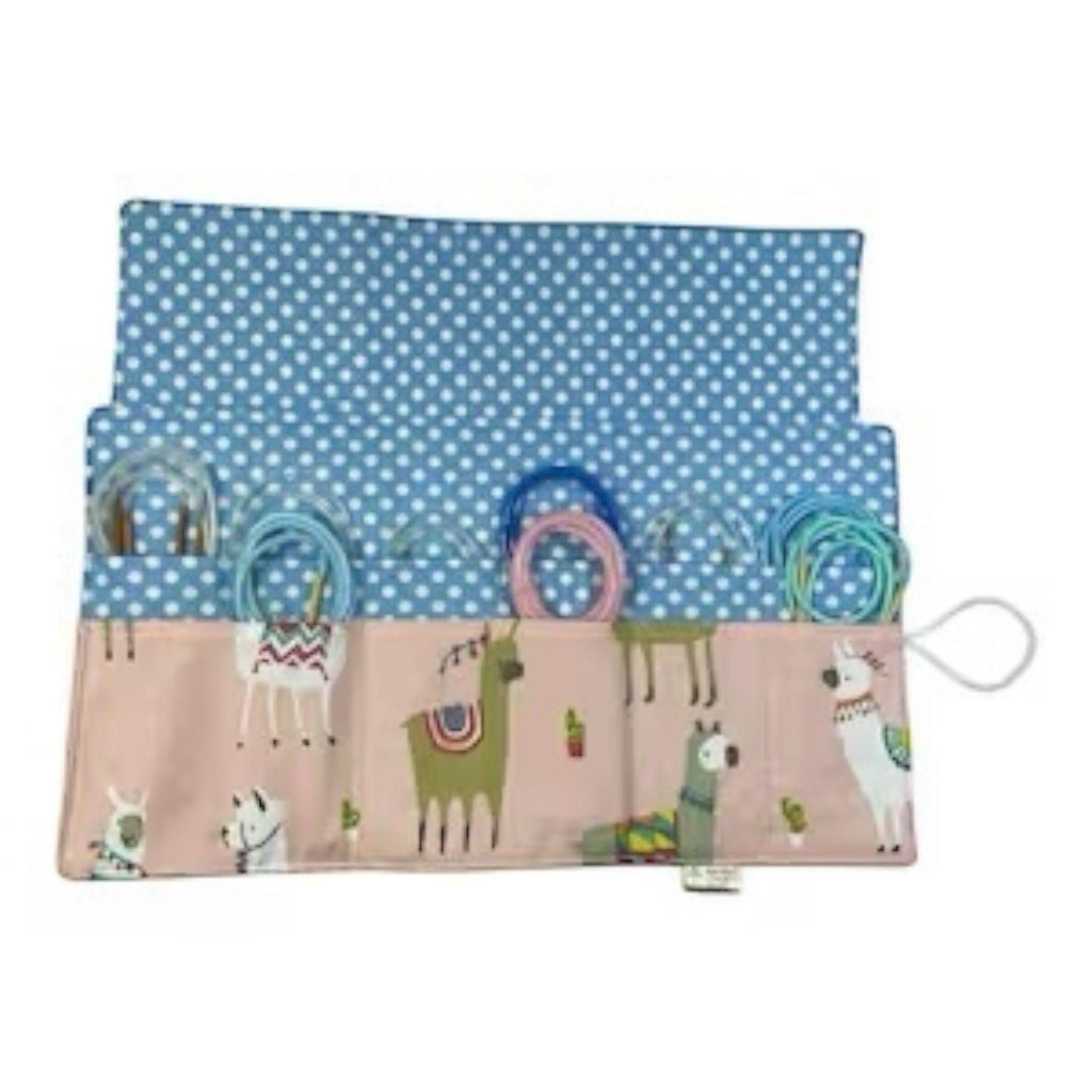 fixed Circular knitting needle case with llamas, sock needles roll, knitters gift