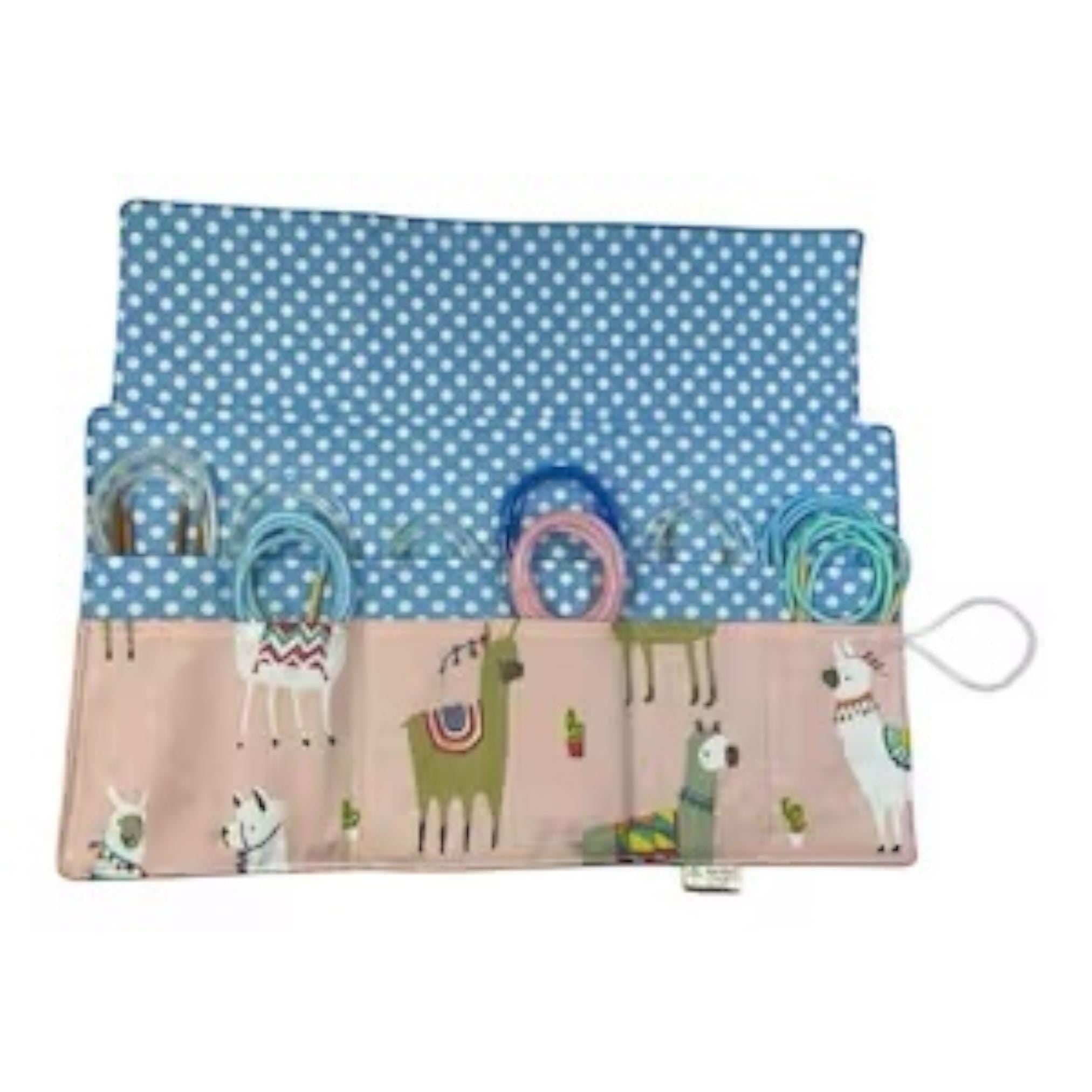 fixed Circular knitting needle case with llamas, sock needles roll, knitters gift