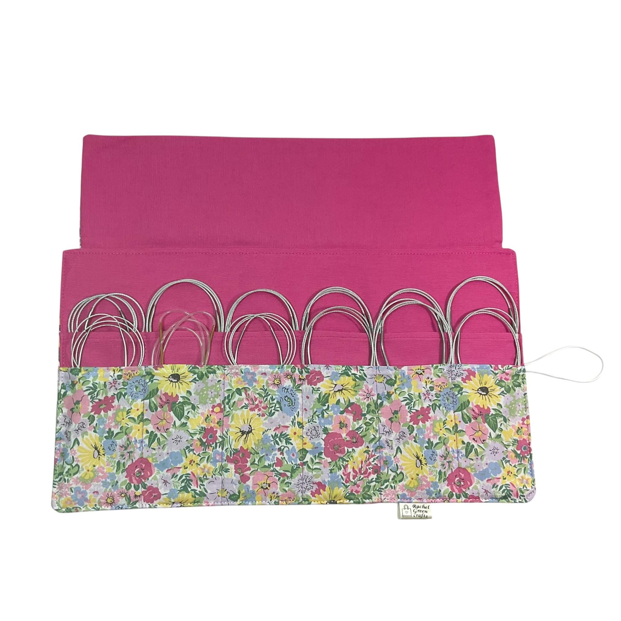 Circular needle case made from Liberty floral fabric, fixed circular sock needle pouch, knitting needle roll, knitters gift, needle holder,
