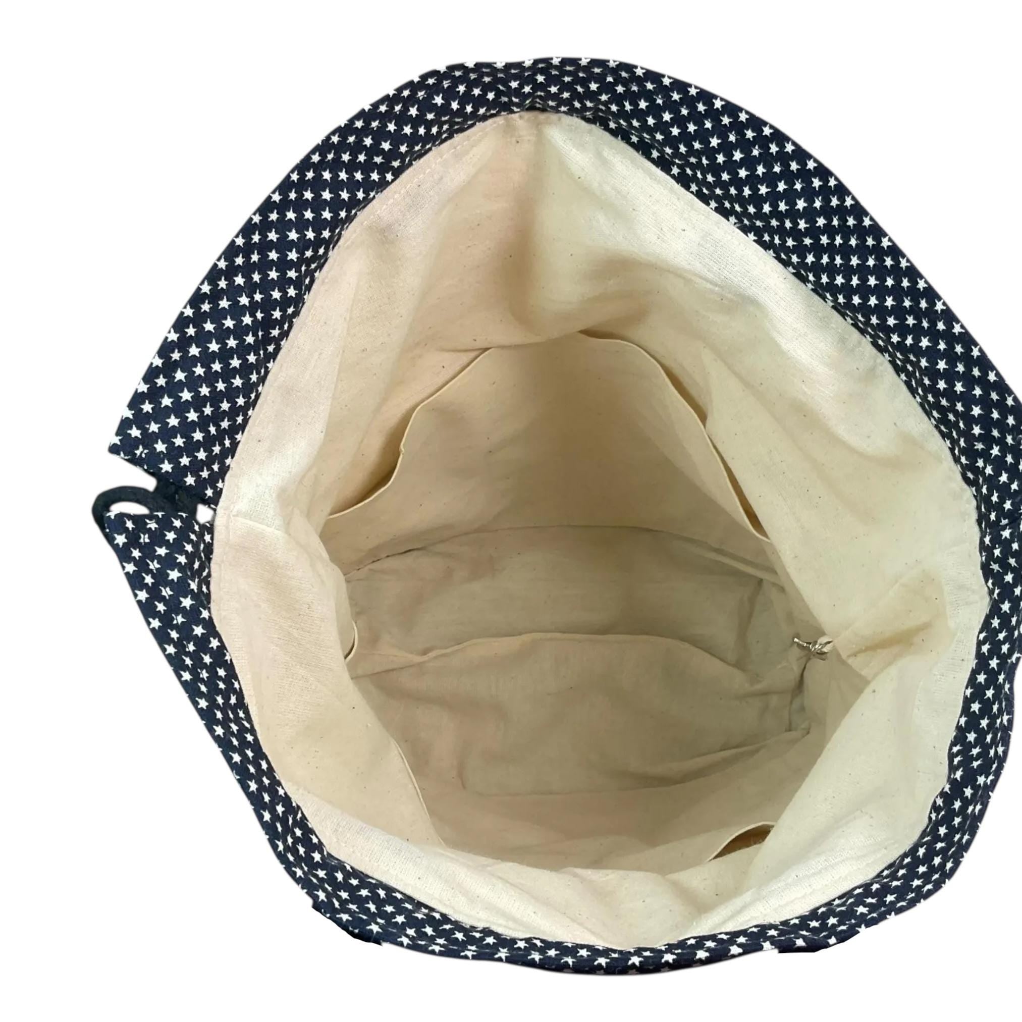Extra Large bee print knitting bag, drawstring crafting bag
