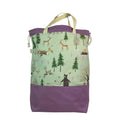 XXL  drawstring knitting bag with woodland creatures  print, supersized multi pockets project bag with handles, knitter and crafter gift
