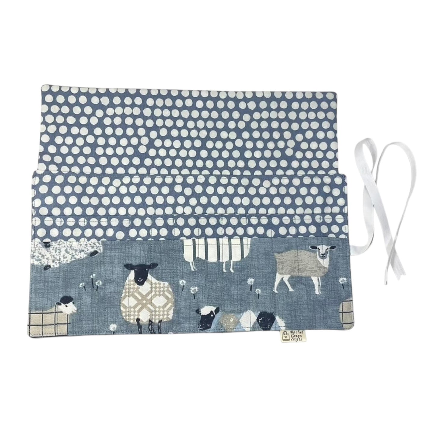 Crochet hook case with denim  blue sheep