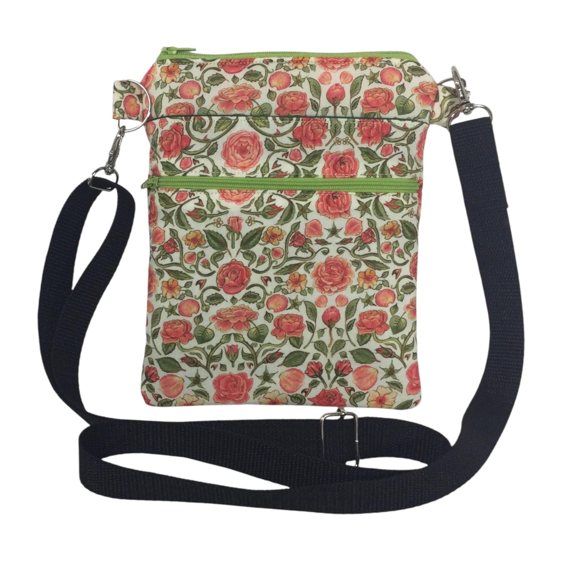 Liberty fabric slim phone shoulder bag with multi pockets, teen messenger style floral phone pouch, mini clutch bag, clubbing festival bag,