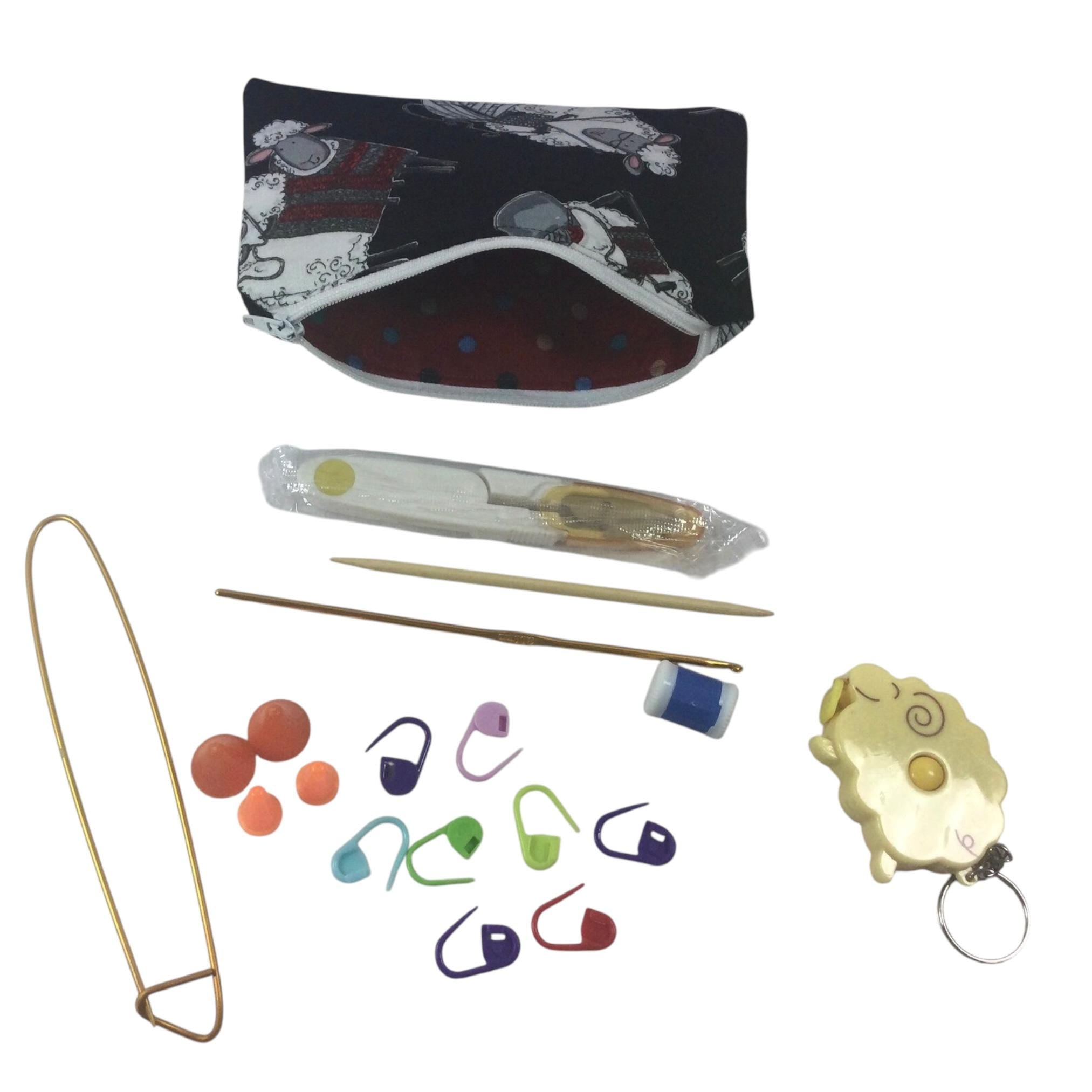 Sheep Fabric Notions Kit: Knitting Crochet Travel Case