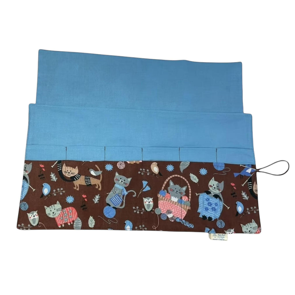fixed Circular knitting needle case with cats, sock needles roll, needle wallet, knitters gift, needle holder,