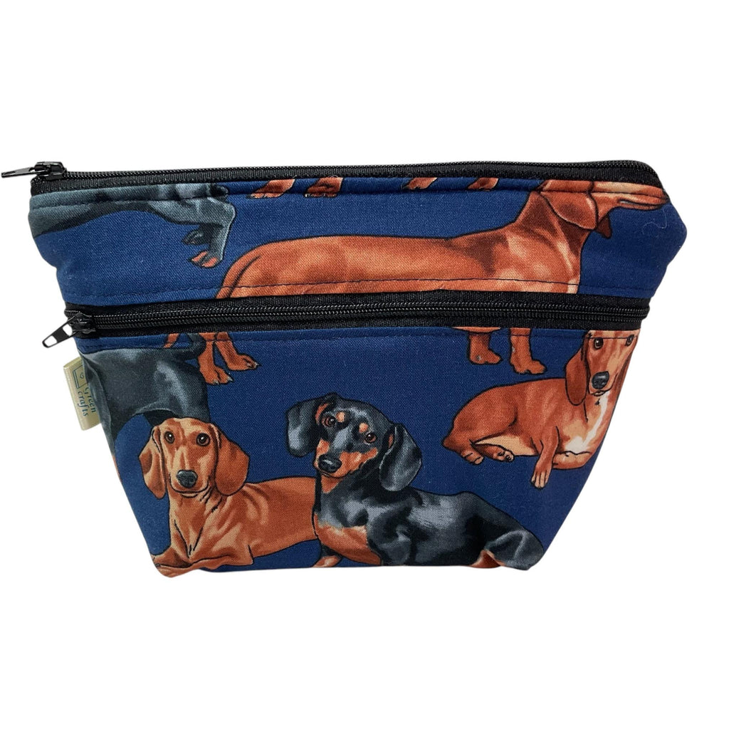 Cosmetics bag with corgi, chihuahua, bulldog, retriever and daschund,  dog breeds print,  2 pockets, water resistant makeup pouch,