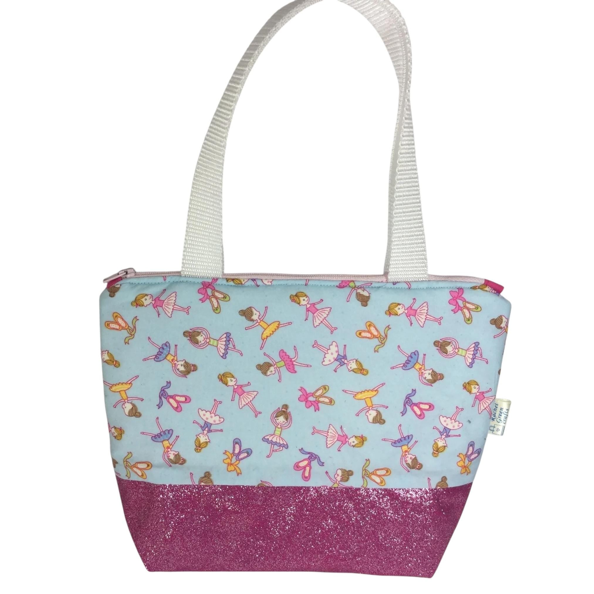 Girls toiletries  bag, ballet bag, small tote bag, glittery pink bag, ballerina tote, girls wash bag, waterproof bag, pink cosmetics bag
