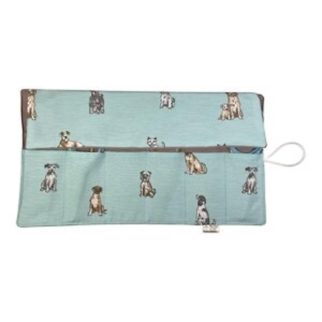 Circular knitting needle case made from  dogs fabric, fixed circular sock needle pouch, knitters gift,