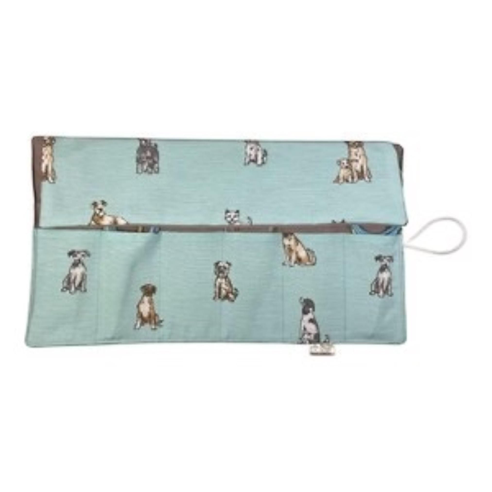 Circular knitting needle case made from  dogs fabric, fixed circular sock needle pouch, knitters gift,