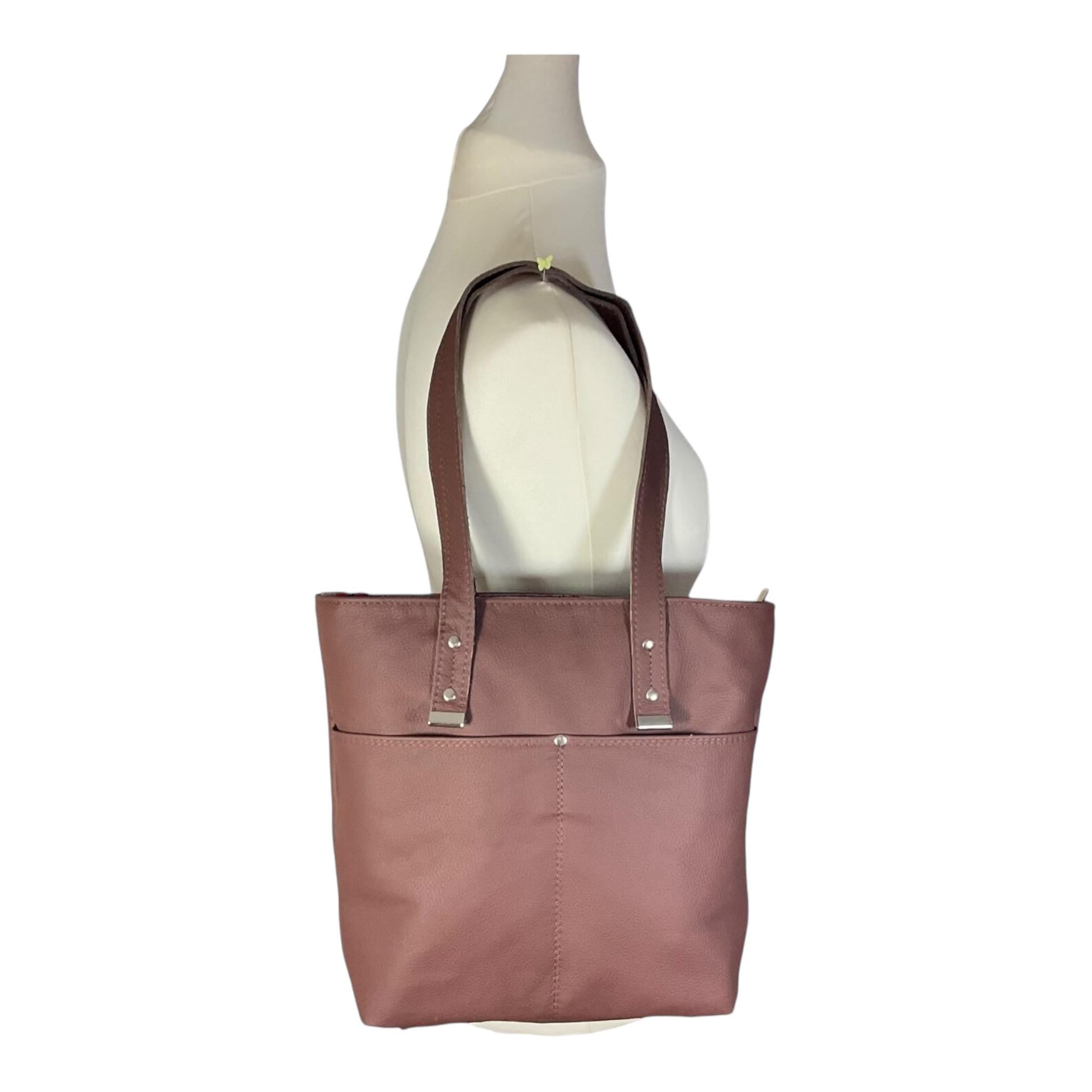 Tote bag made of genuine leather, medium sized brown shoulder bag