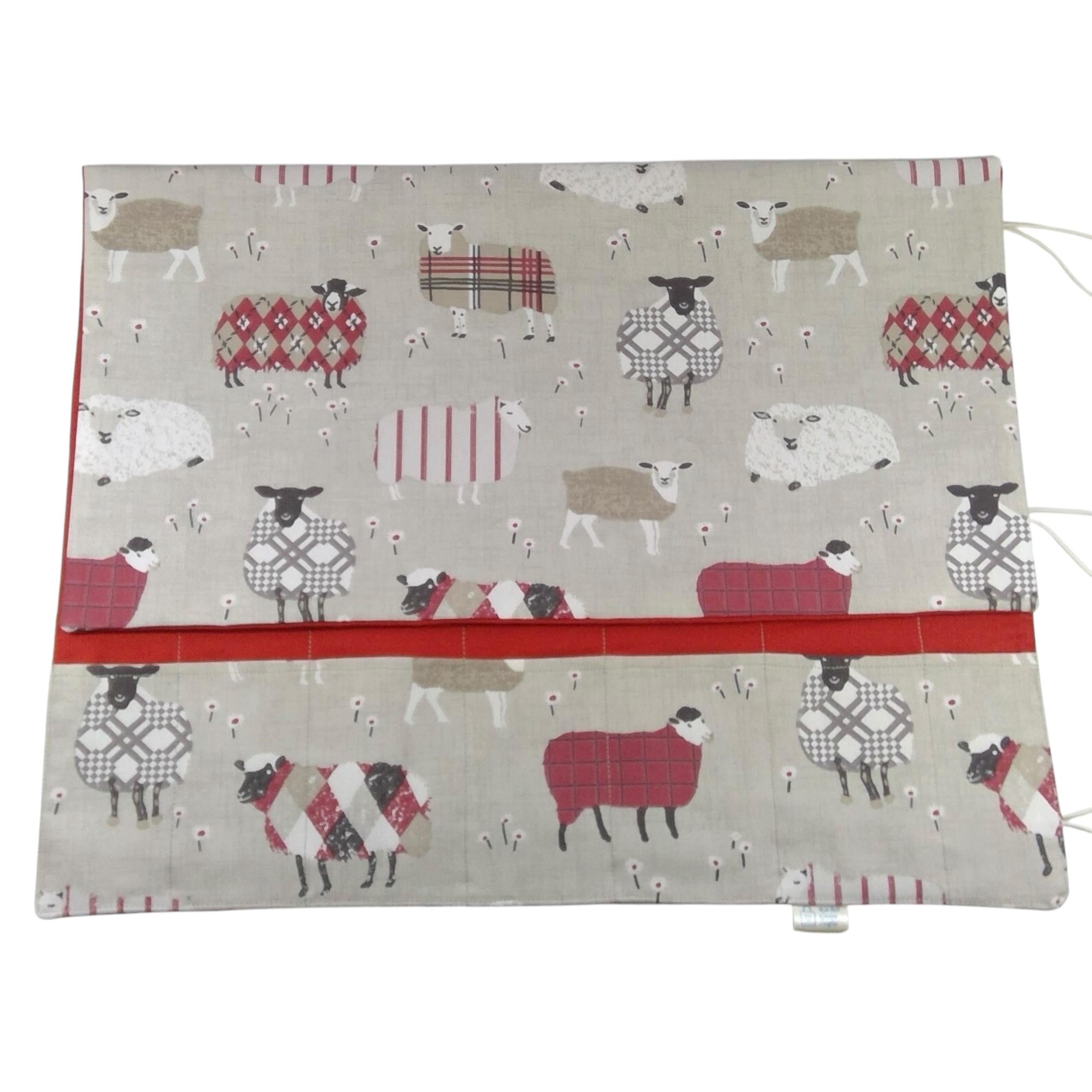 Straight and circular knitting needle case with red sheep, knitting needle pouch,  needle storage, long needles wallet, fixed sock needle